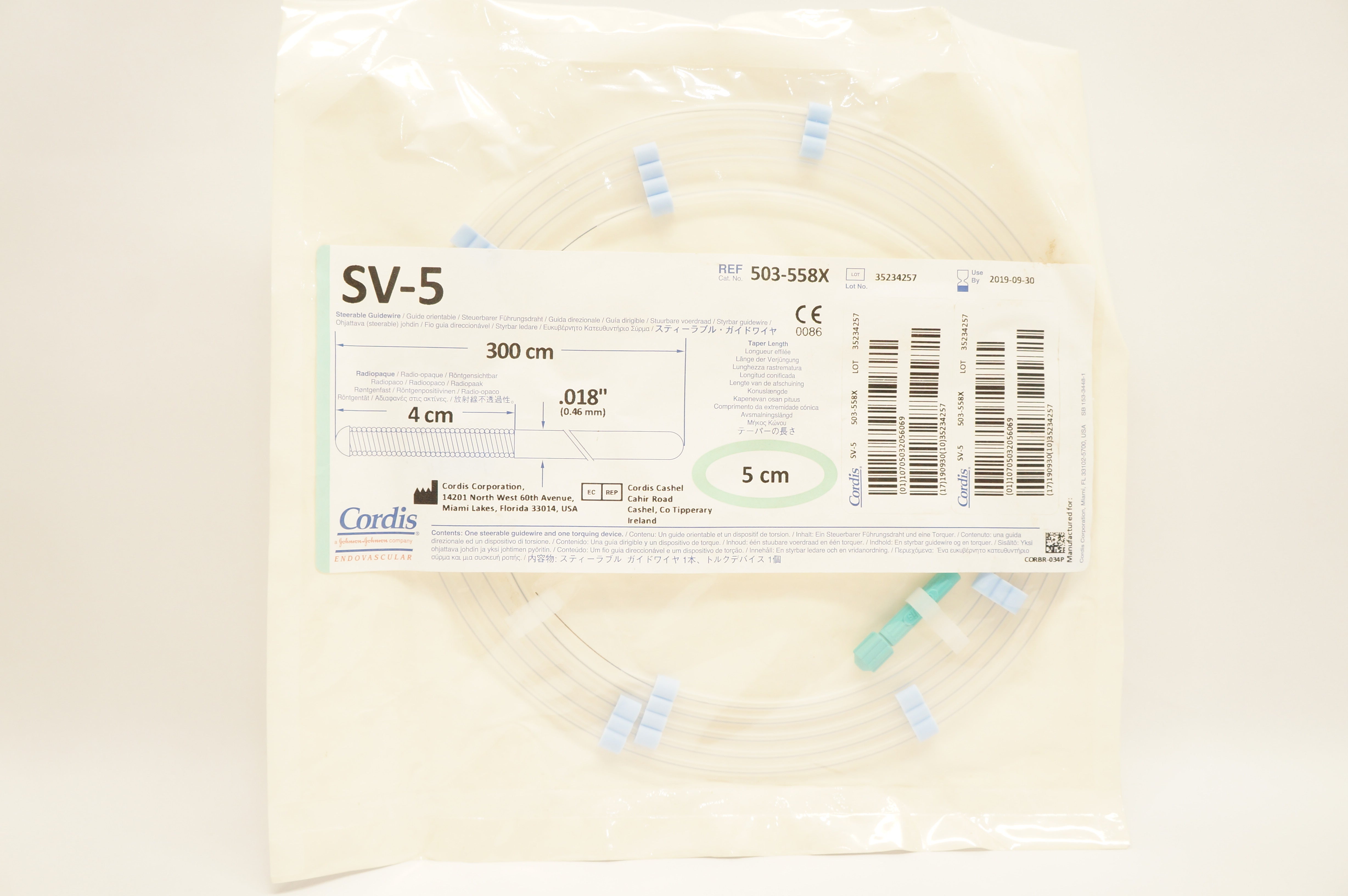 Cordis 503-558X Steerable Guidewire & Torquing Device SV-5 5cm x .018 x 300cm(x)
