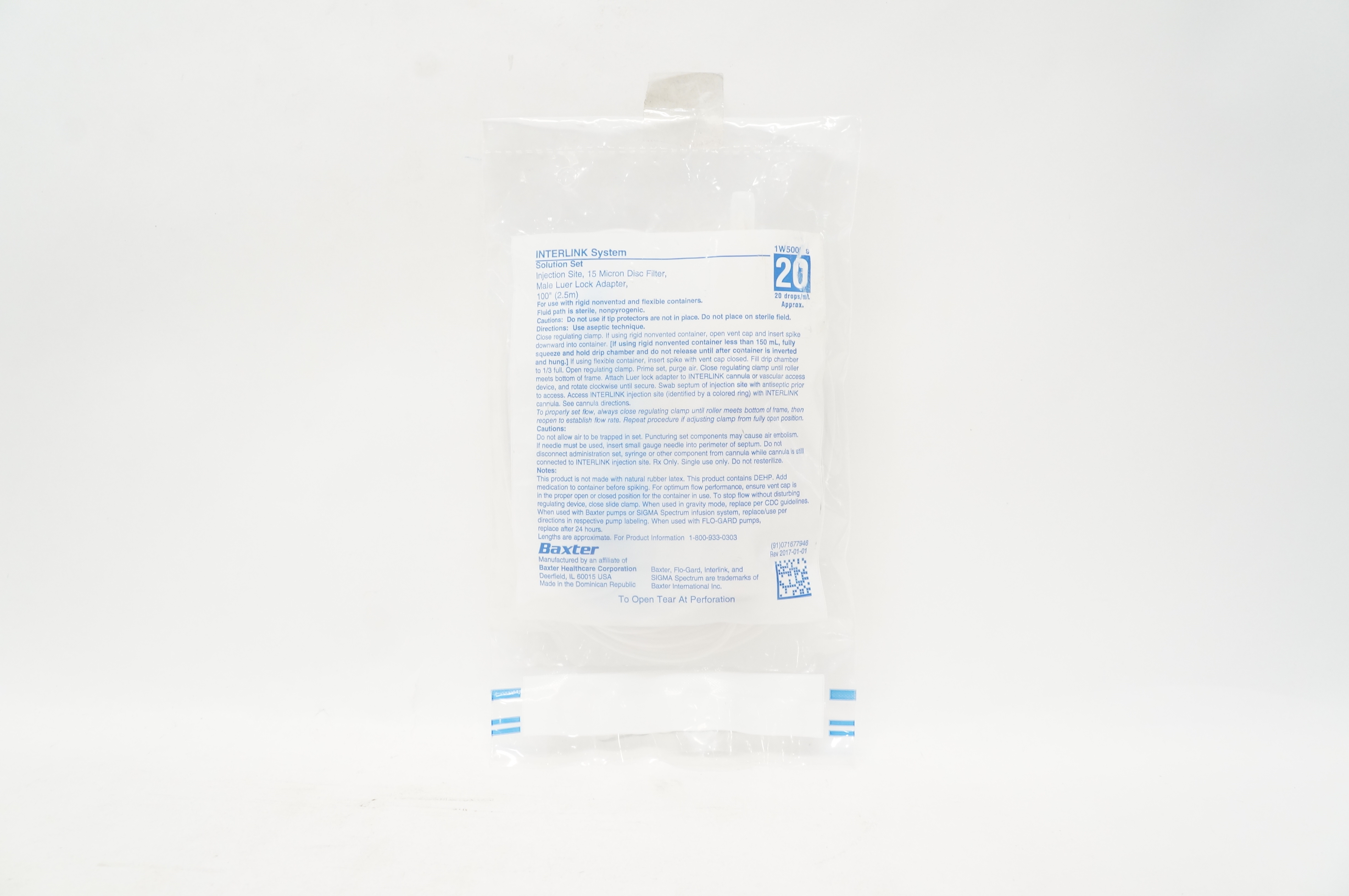 Baxter 1W5000s Interlink System Solution Set 20 drops/ml x 100inch