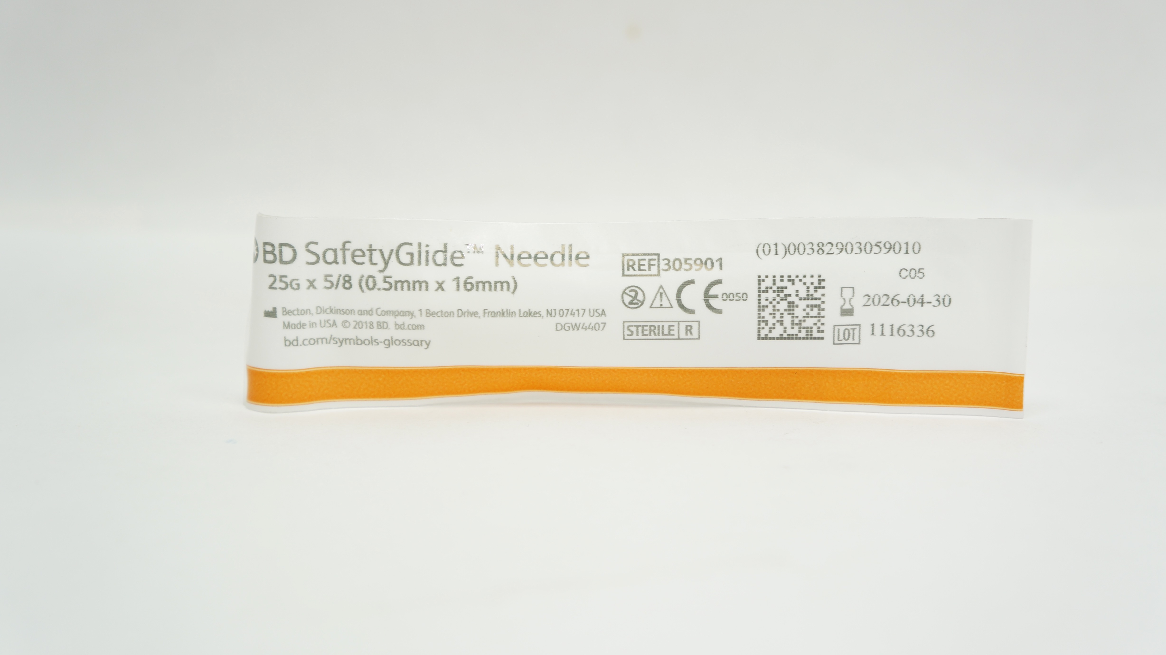 BD 305901 SafetyGlide  Ndle. 25G x 5/8 inch