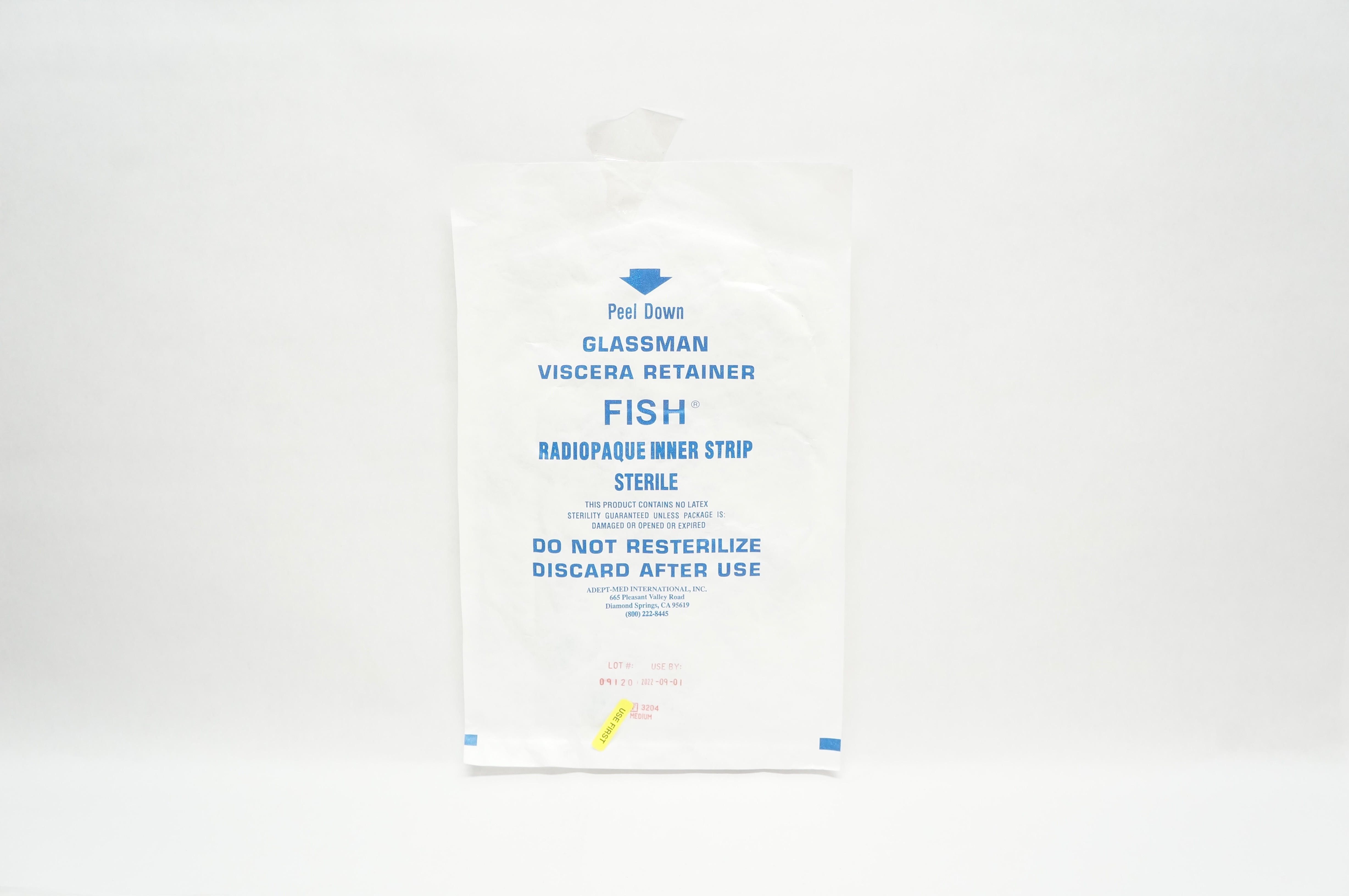 Adept-Med 3204 Glassman Viscera Retainer Fish Radiopaque Inner Strip, Medium (x)