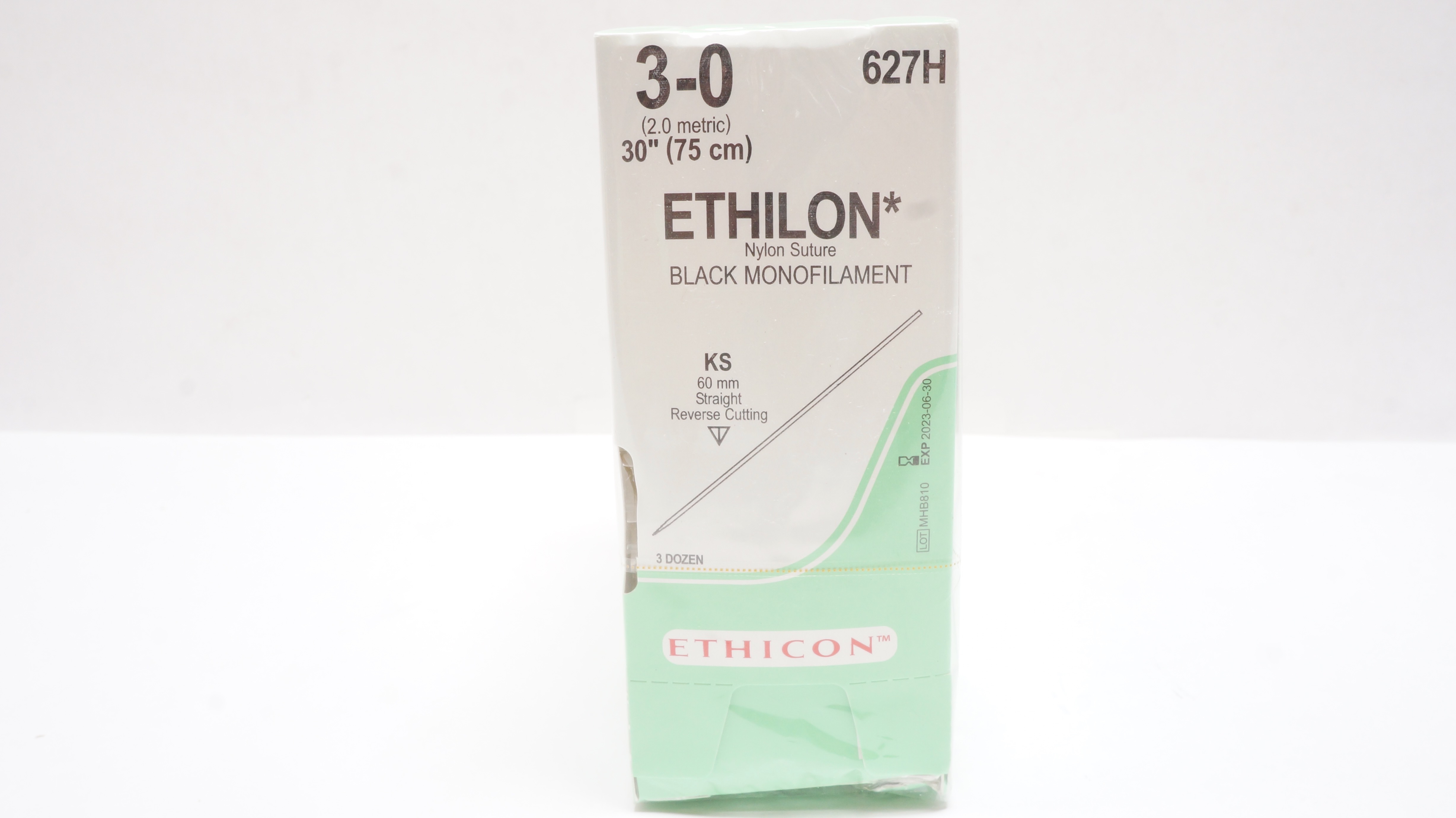 Ethicon 627H 3-0 ETHILON KS 60mm Straight Reverse Cutting 30inch(x) - Box of 36