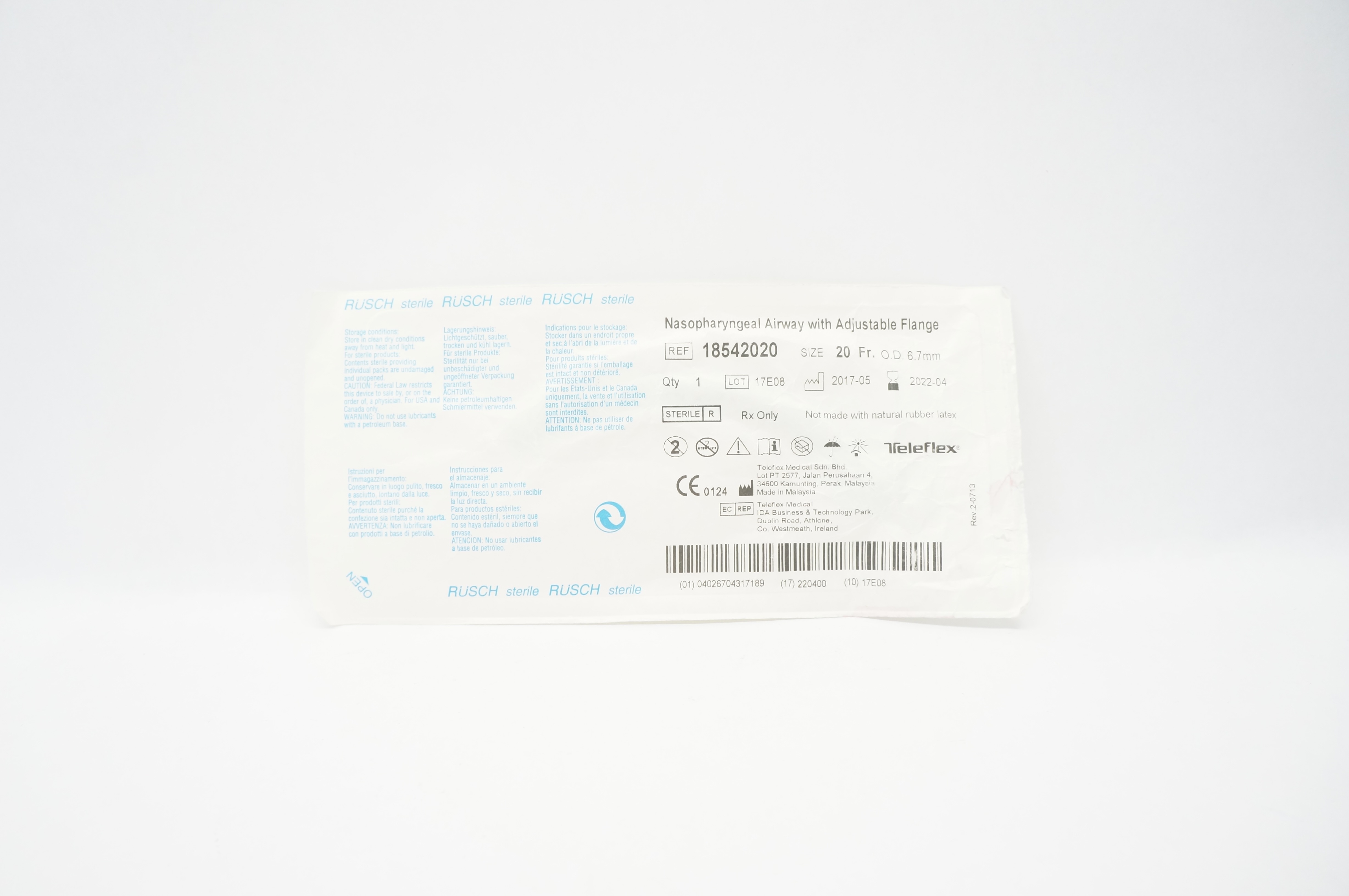 Teleflex 18542020 Rusch Nasopharyngeal Airway Adjustable Flange 20Fr x 6.7mm(x)