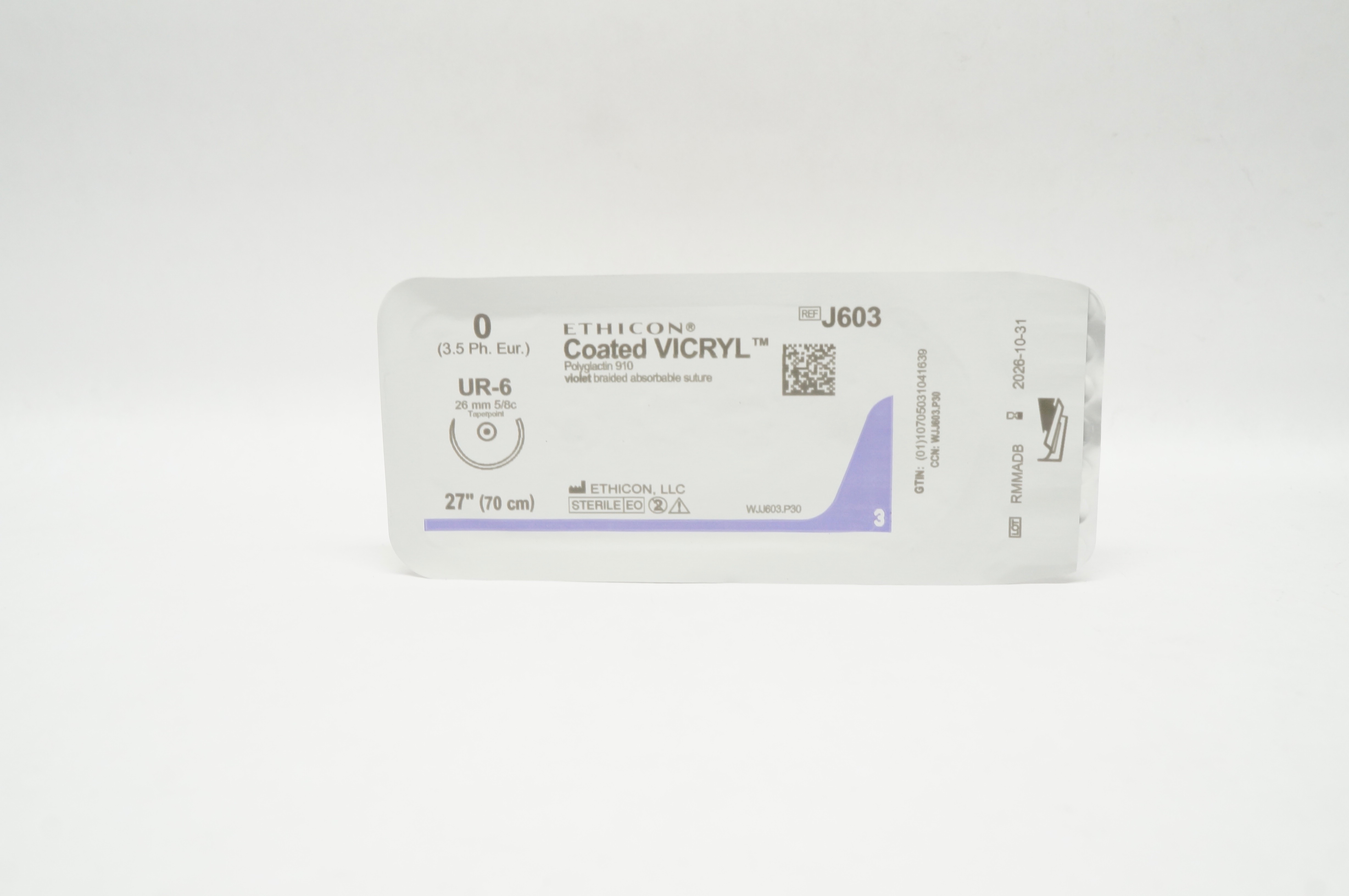Ethicon J603 0 Coated VICRYL Polyglactin Stre UR-6, 26mm 5/8c Taperpoint, 27inch