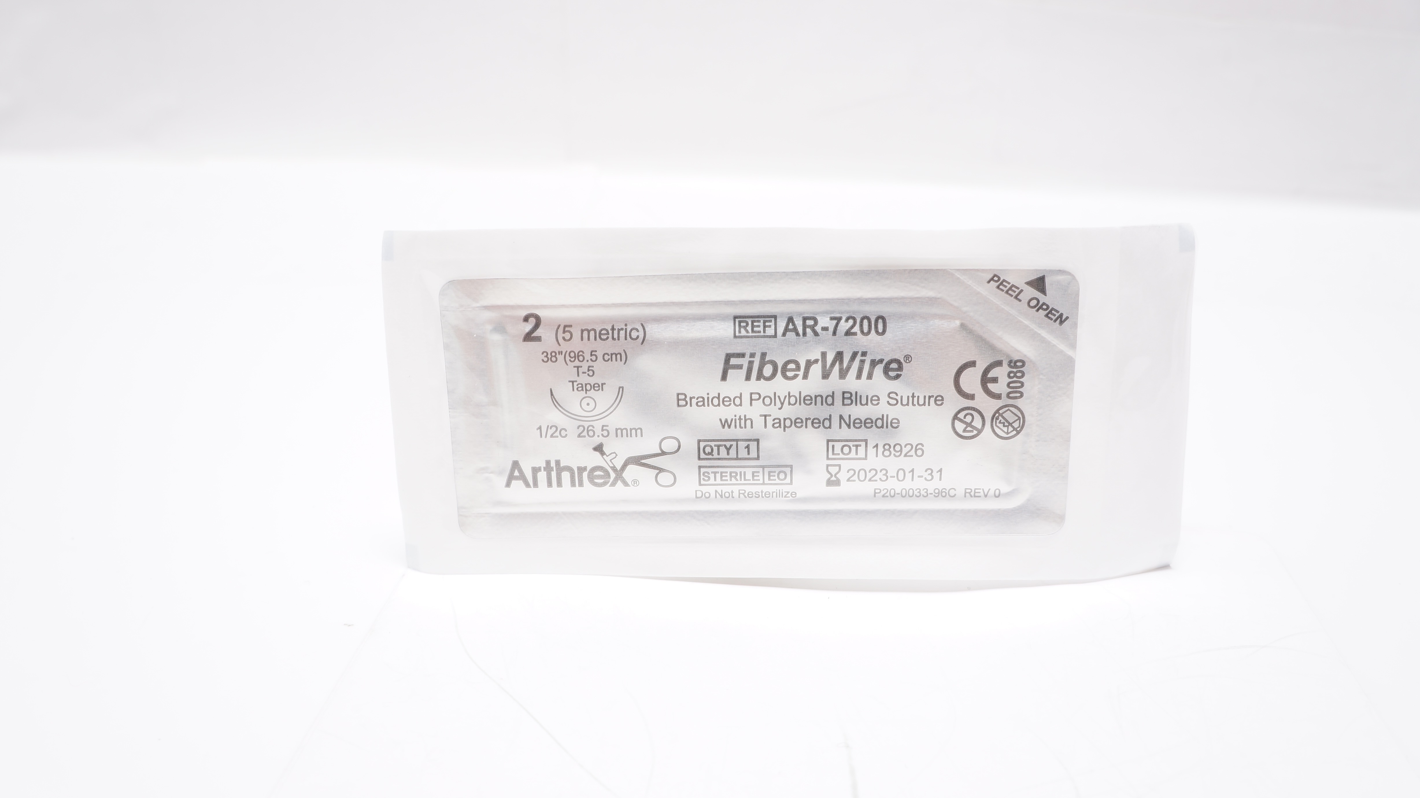 Arthrex AR-7200 2 FiberWire Blue Stre w/Tapered Ndle, T-5 1/2c 26.5mm, 38inch(x)