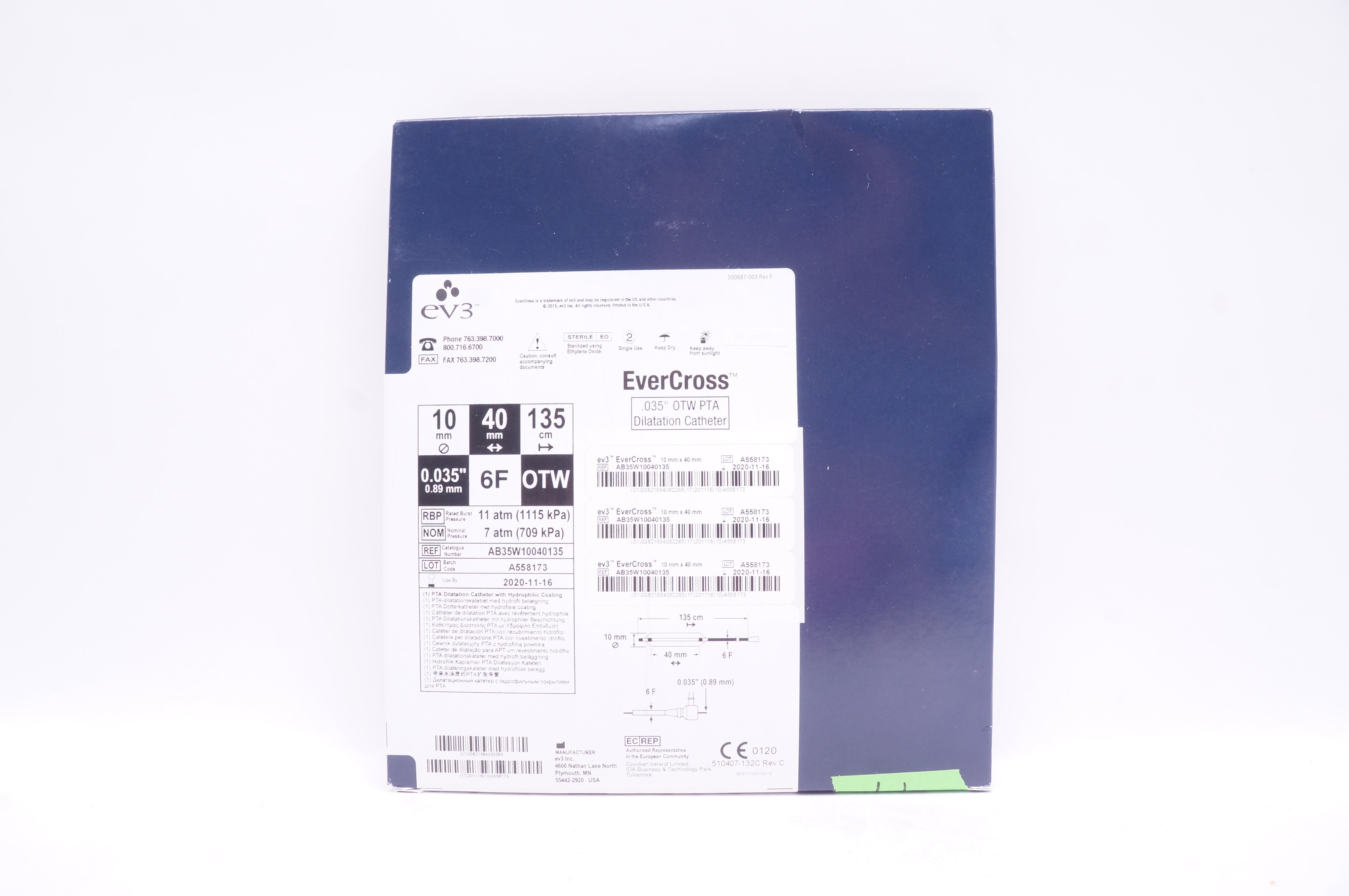 EV3 AB35W10040135 EverCross .035 OTW PTA Dilatation Catheter (x)