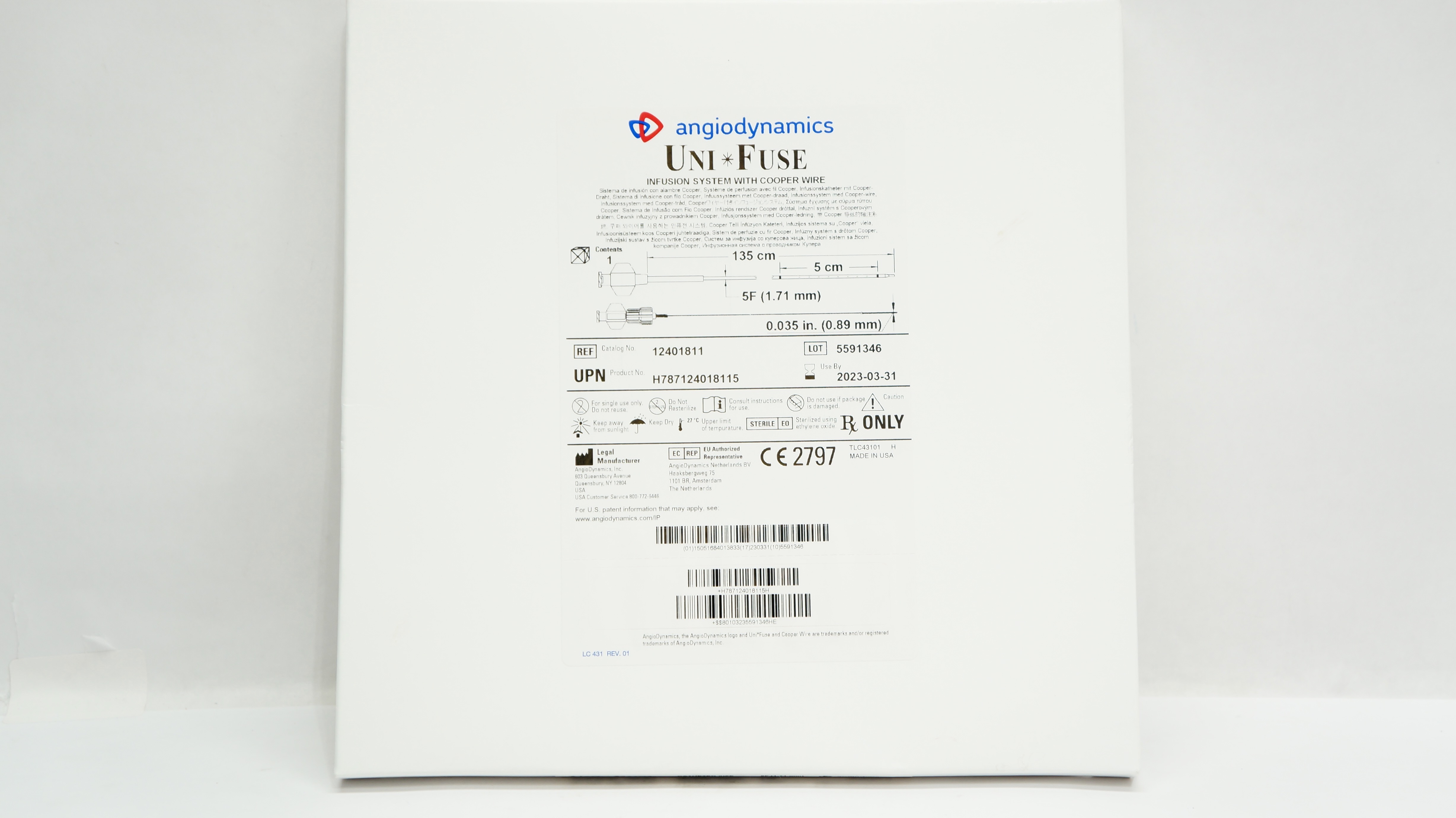 Angiodynamics 12401811 Uni Fuse Infusion System w/Cooper Wire 5F x 135 x 5cm (x)
