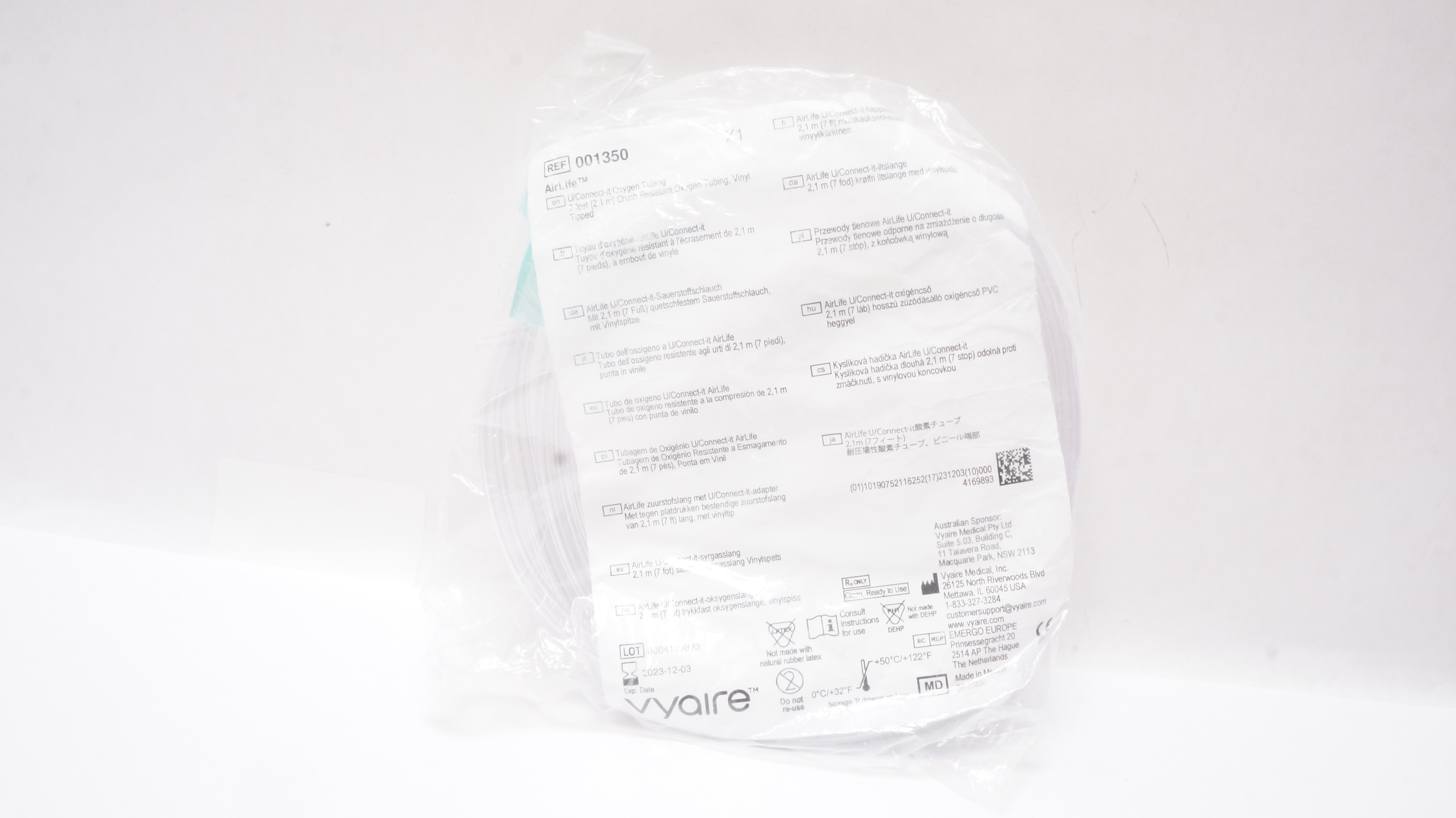 Vyaire 001350 AirLife U/Connect-it Crush Resistant Oxygen Tubing 7feet