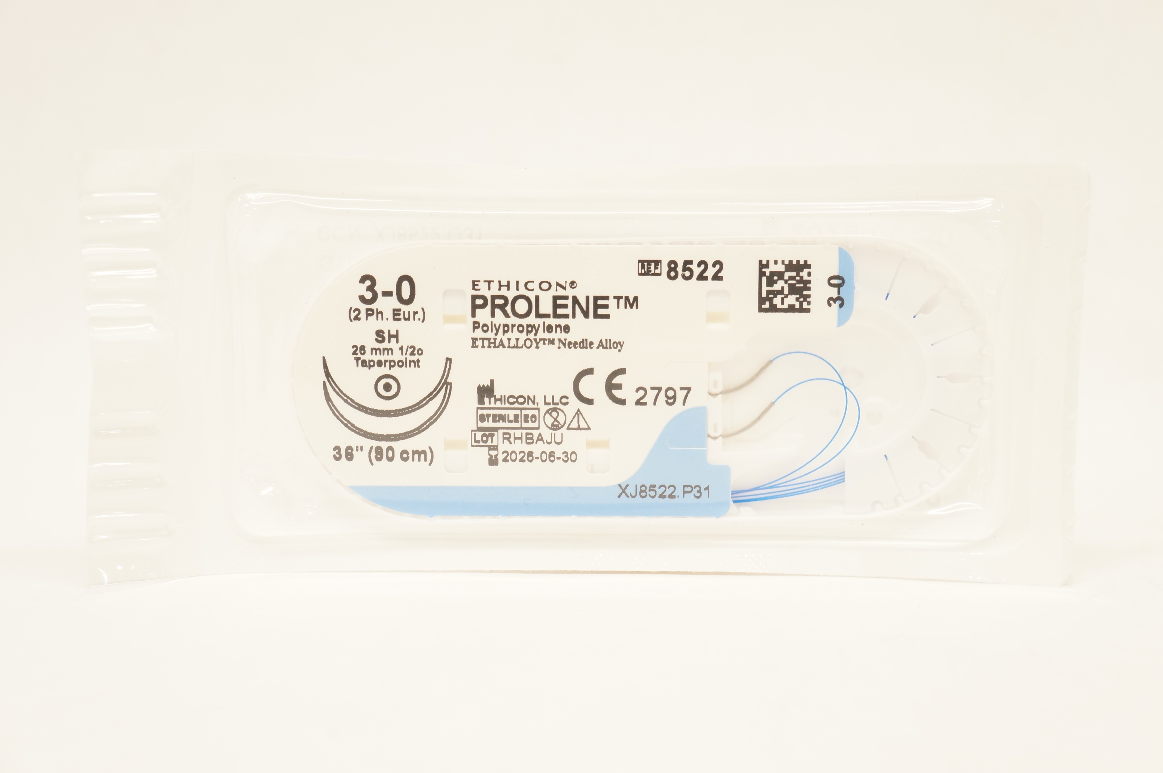 Ethicon 8522 3-0 PROLENE Polypropylene Stre SH 26mm 1/2c Taperpoint, 36inch