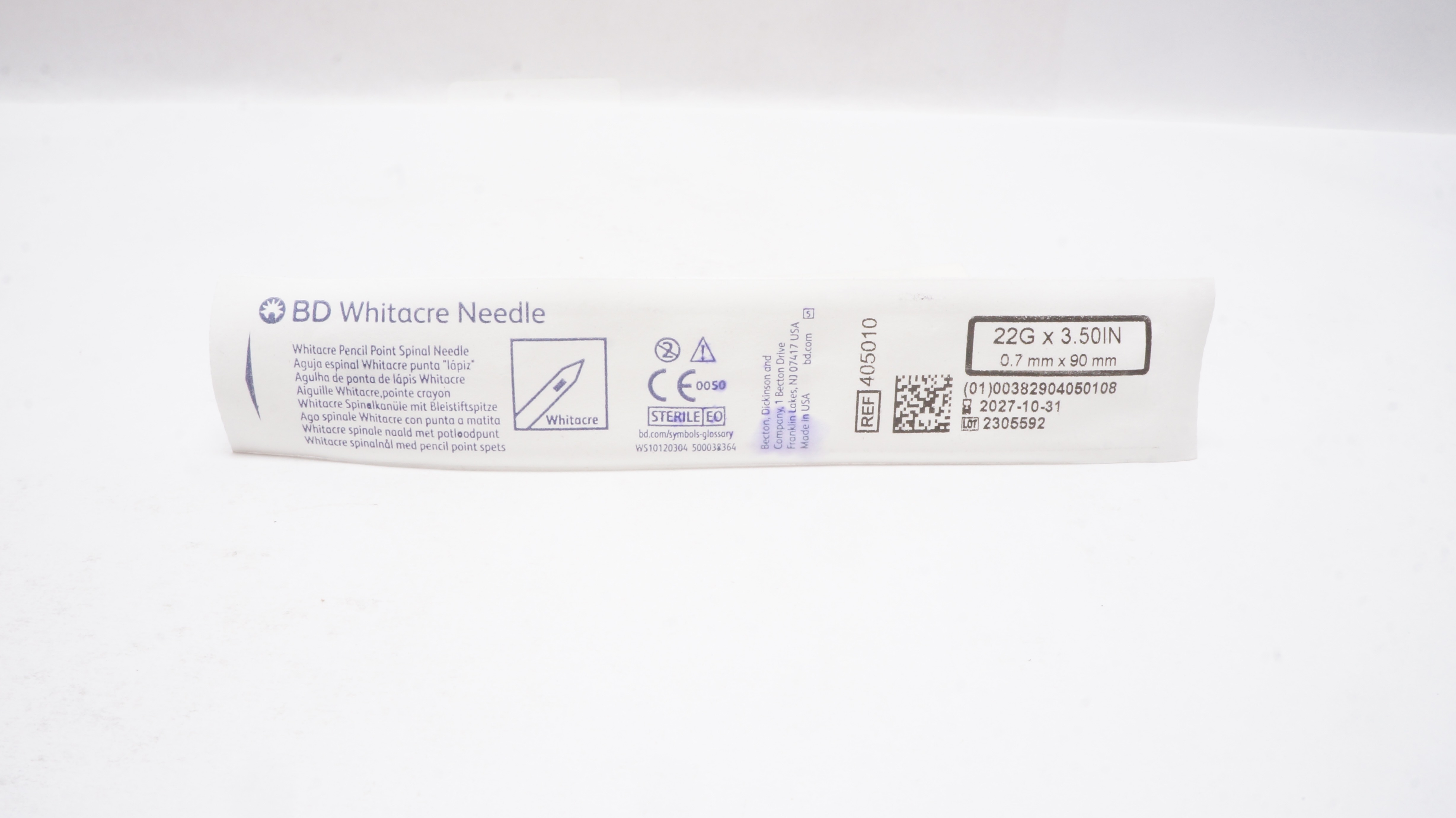 BD 405010 Whitacre Ndle. 22Ga x 3.50inch