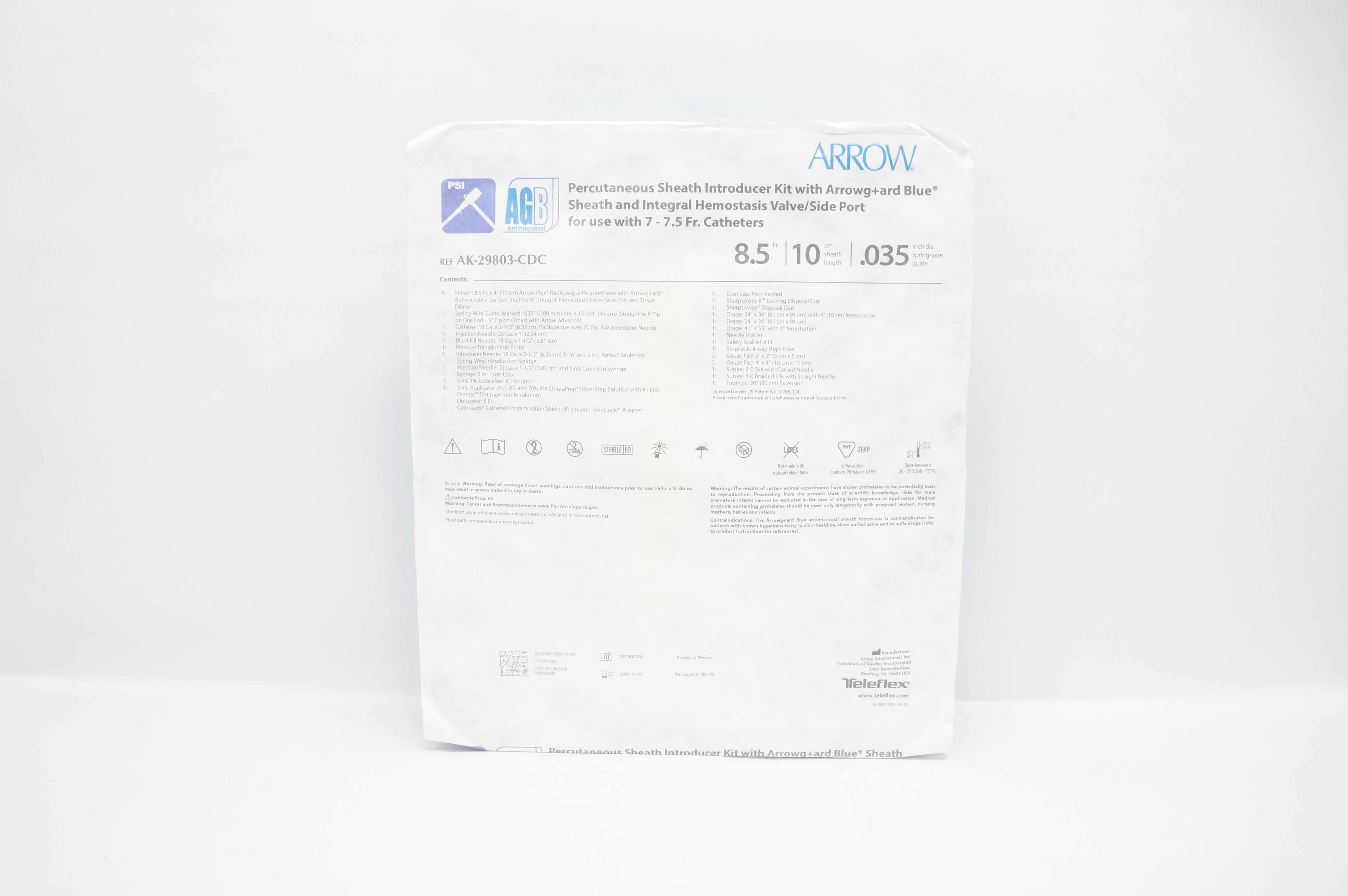 Teleflex AK29803CDC Arrow Percutaneous Sheath Introducer Kit 8.5 Fr (x)