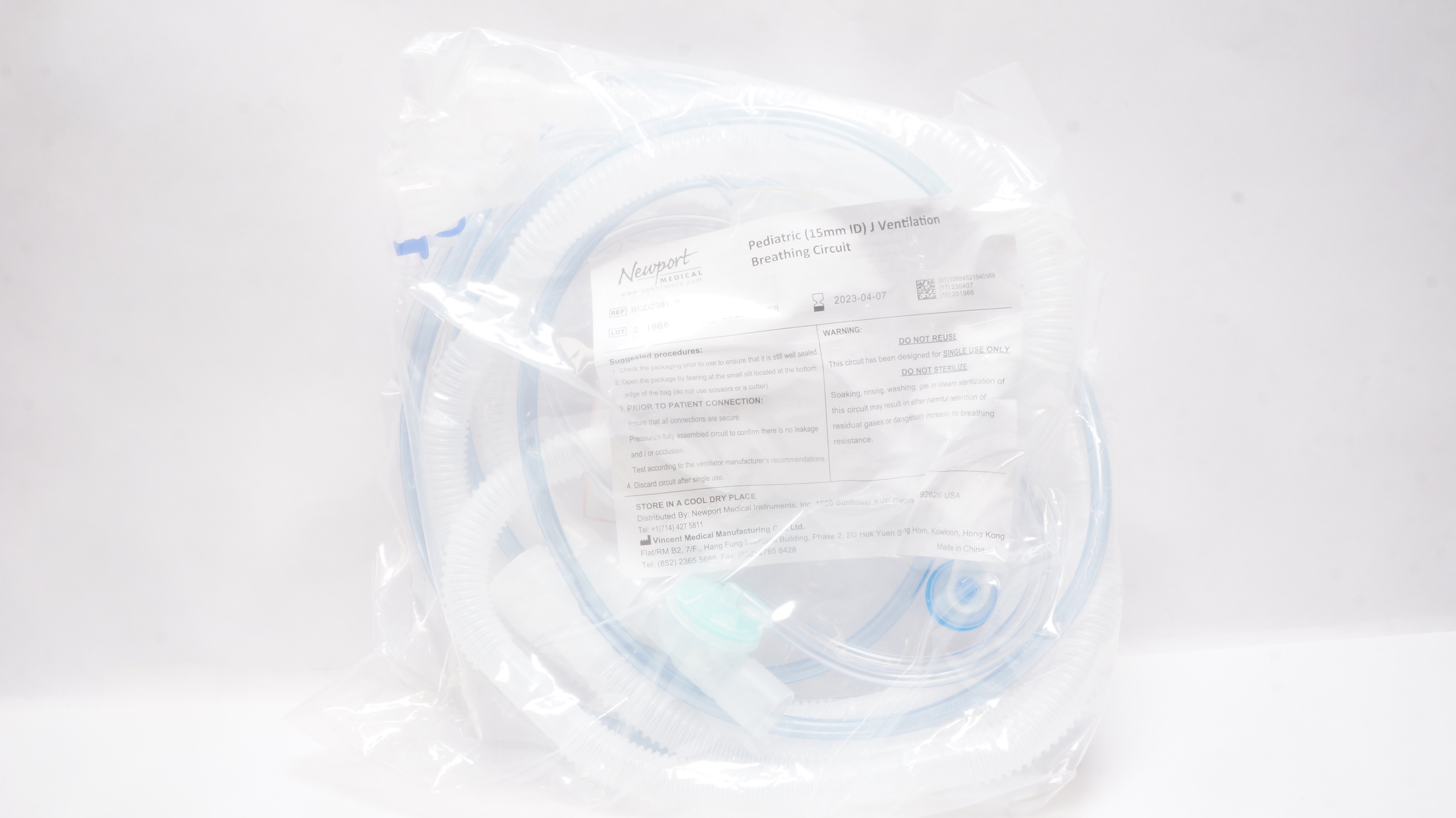 Newport Medical BCD23811P Pediatric (15mm ID) J Ventilation Breathing Circuit (x)