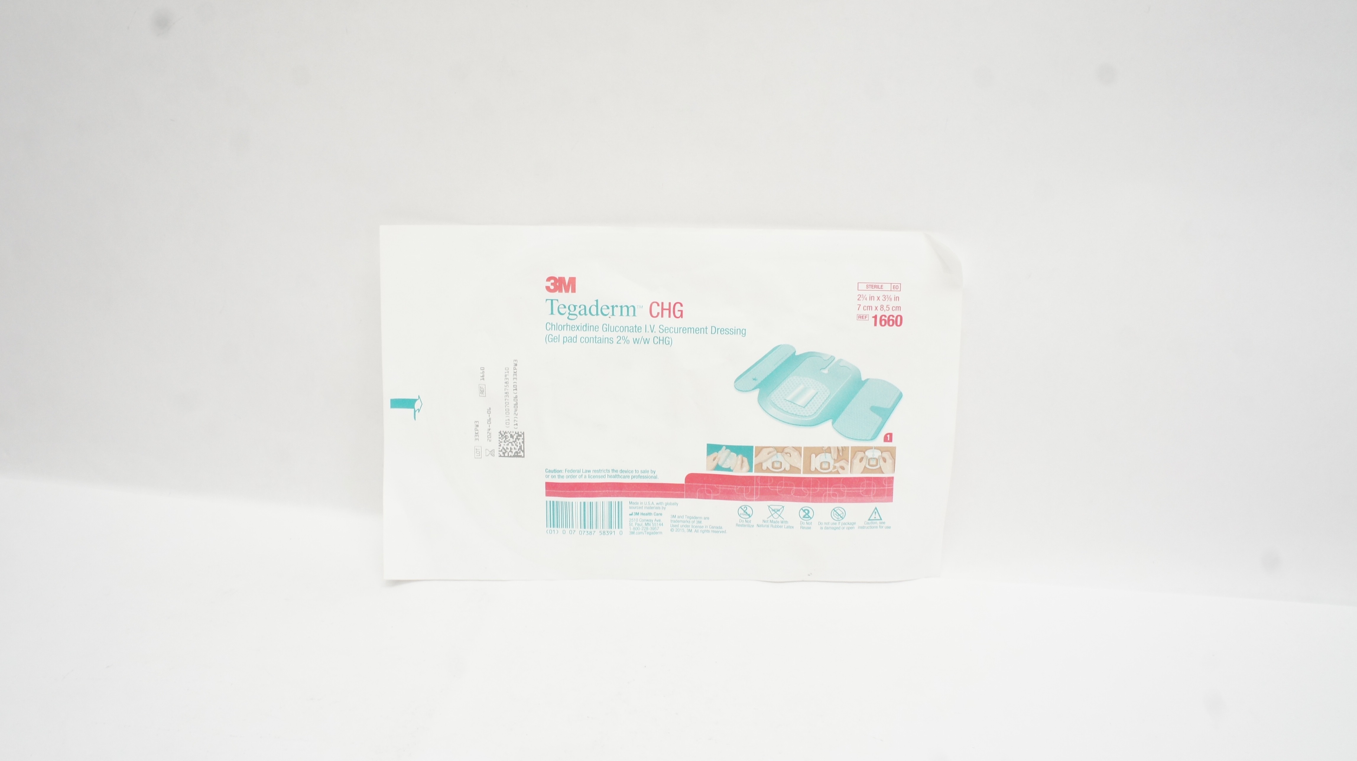 3M 1660 Tegaderm CHG I.V. Securement Dressing 2-3/4 x 3-3/8inch