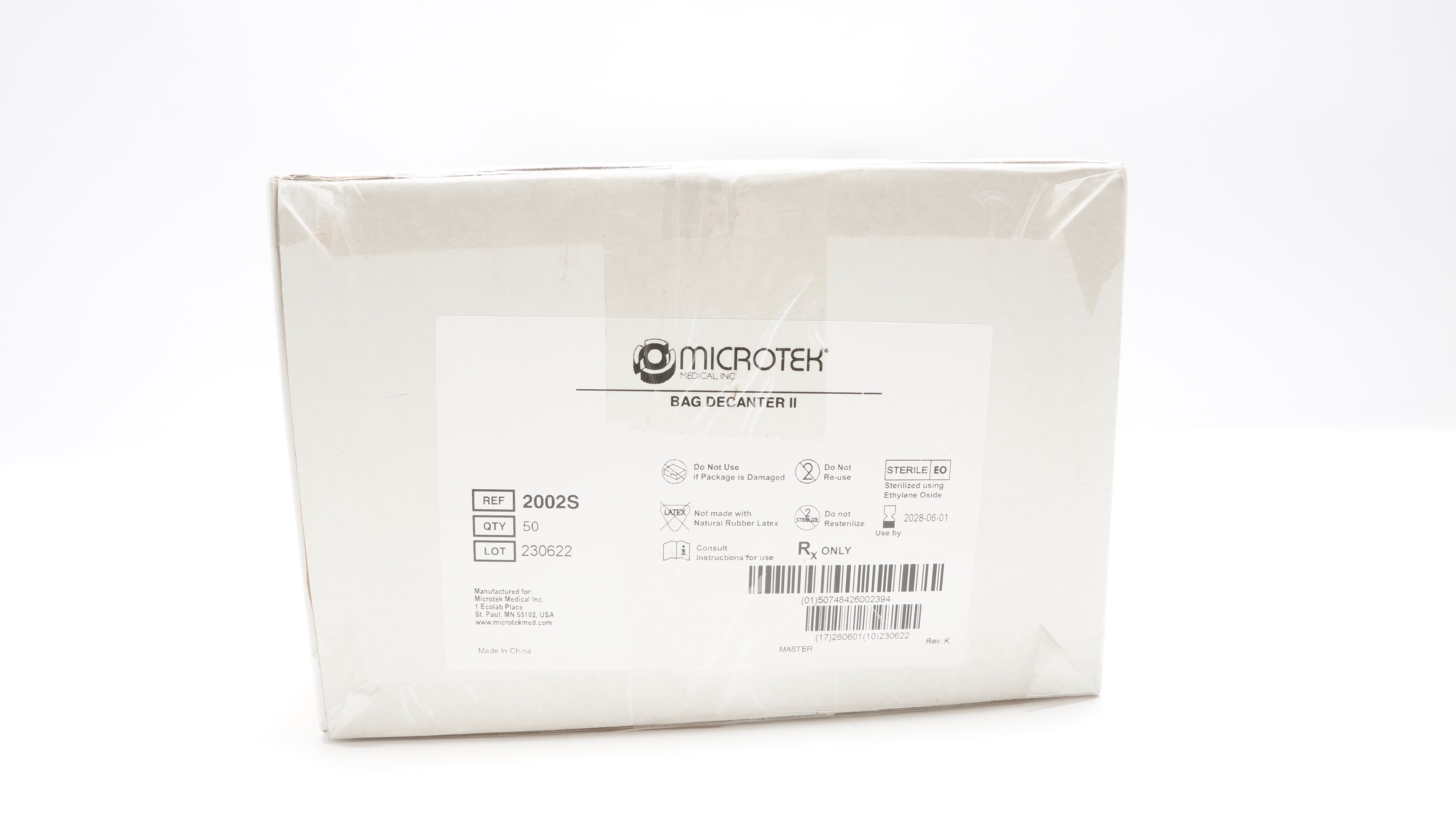 Microtek Medical 2002S Ecolab Microtek Bag Decanter II - Box of 50