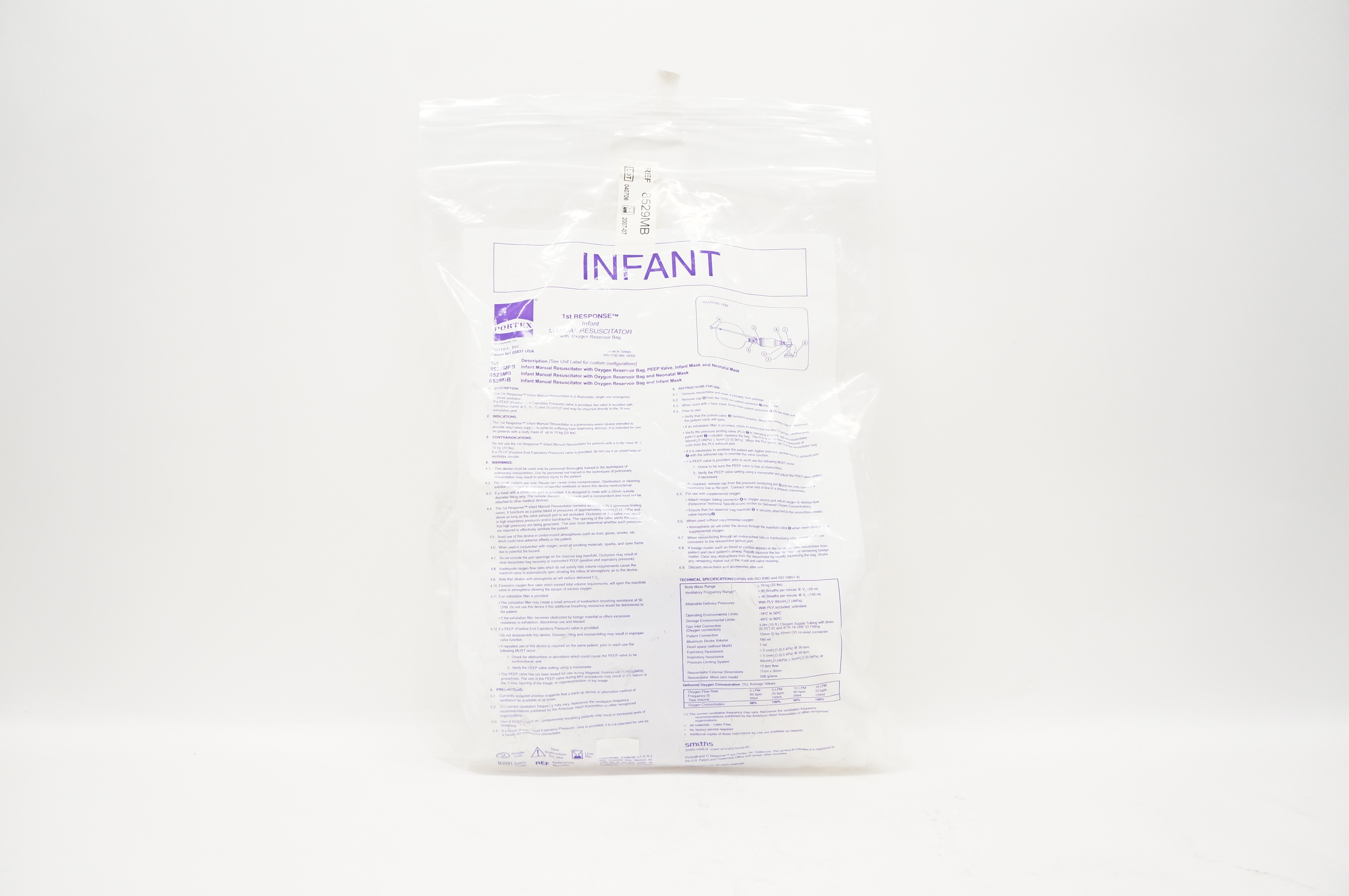 Smiths Medical 8529MB Portex Infant Manual Resuscitator w/Oxygen ReservoirBag(x)