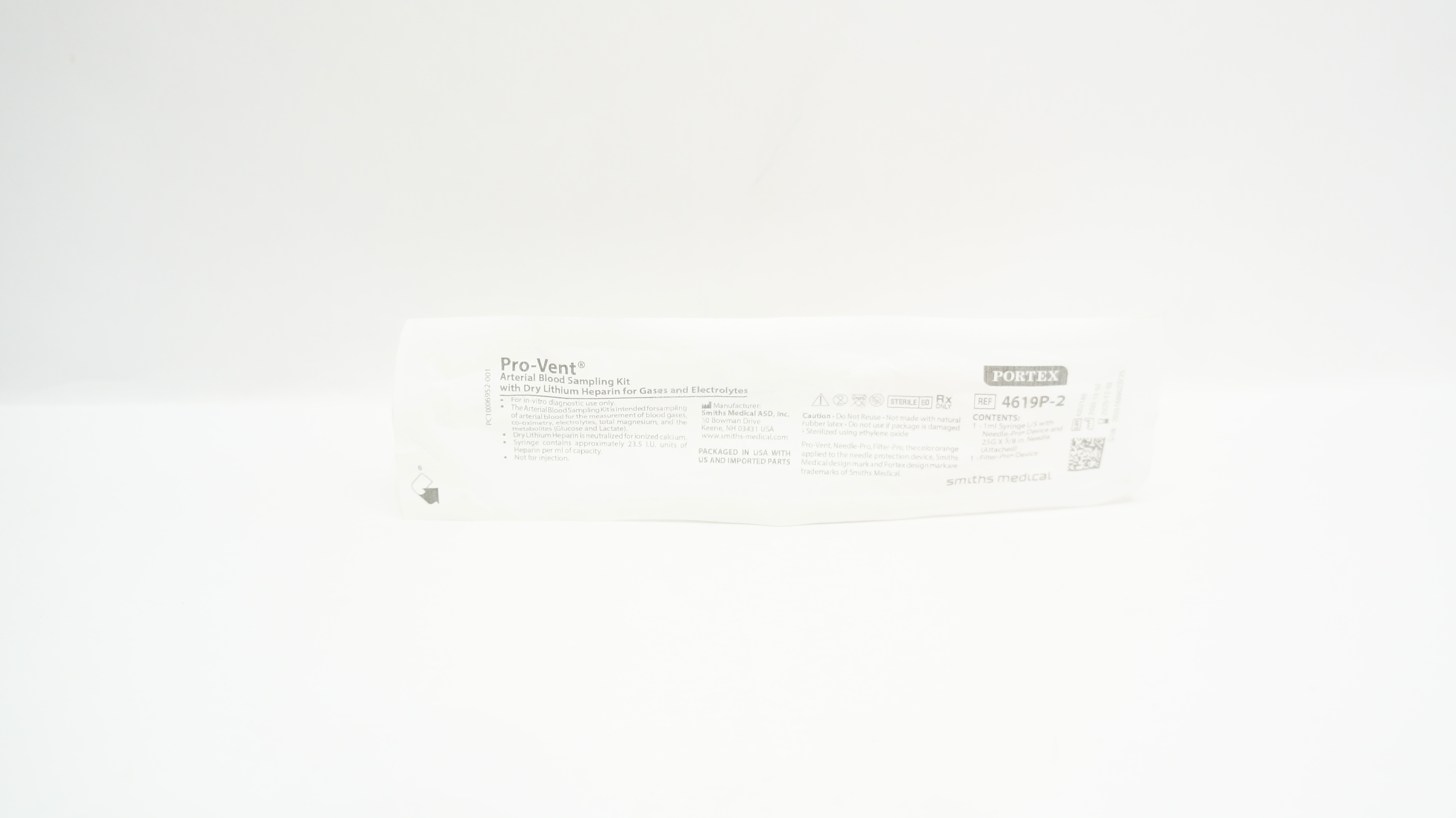 Smiths Medical 4619P-2 Portex Pro-Vent Arterial Blood Sampling Kit