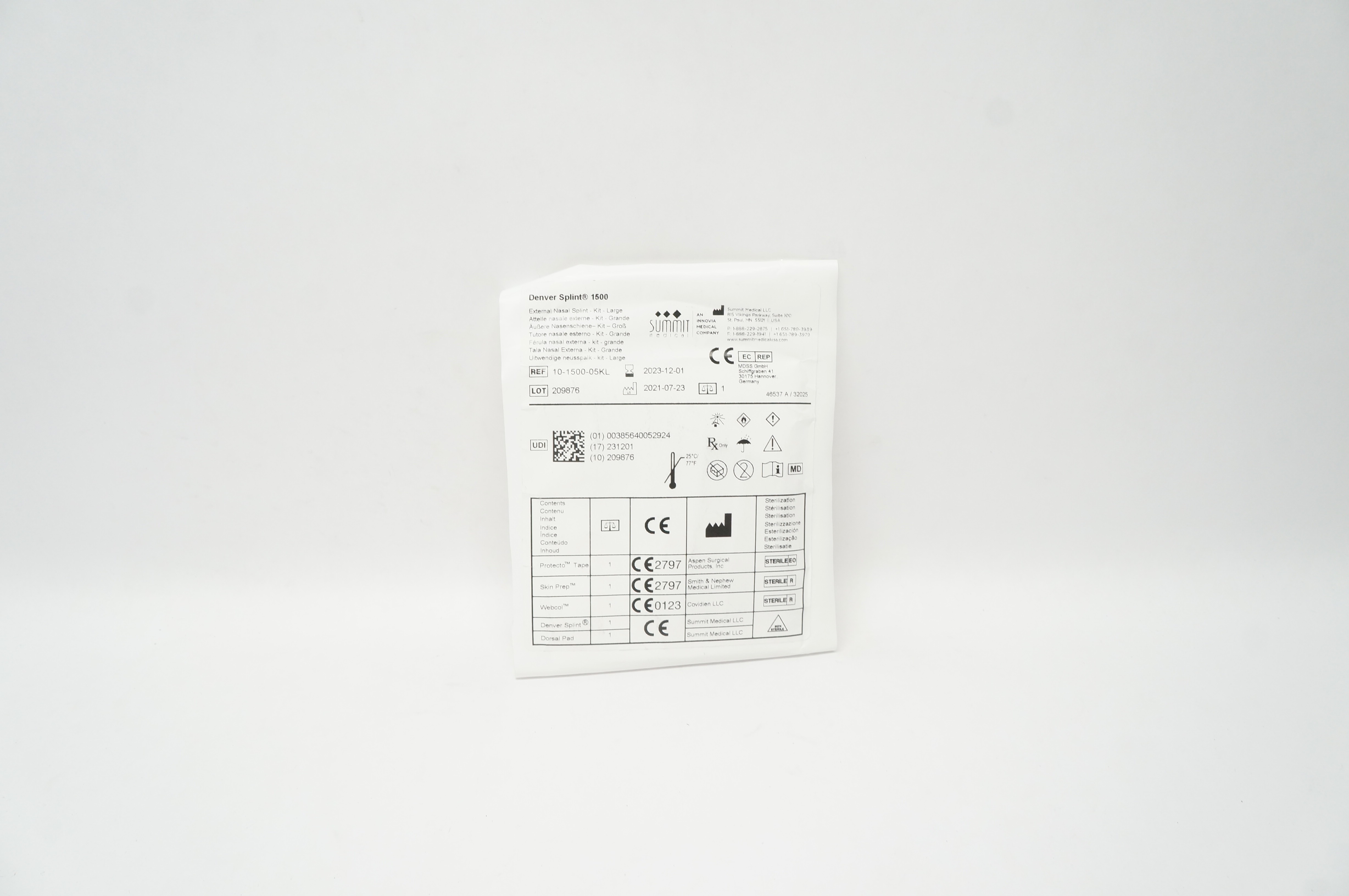 Shippert Medical 10-1500-05KL Denver Splint Series 1500 Kit, 1/Pouch Large