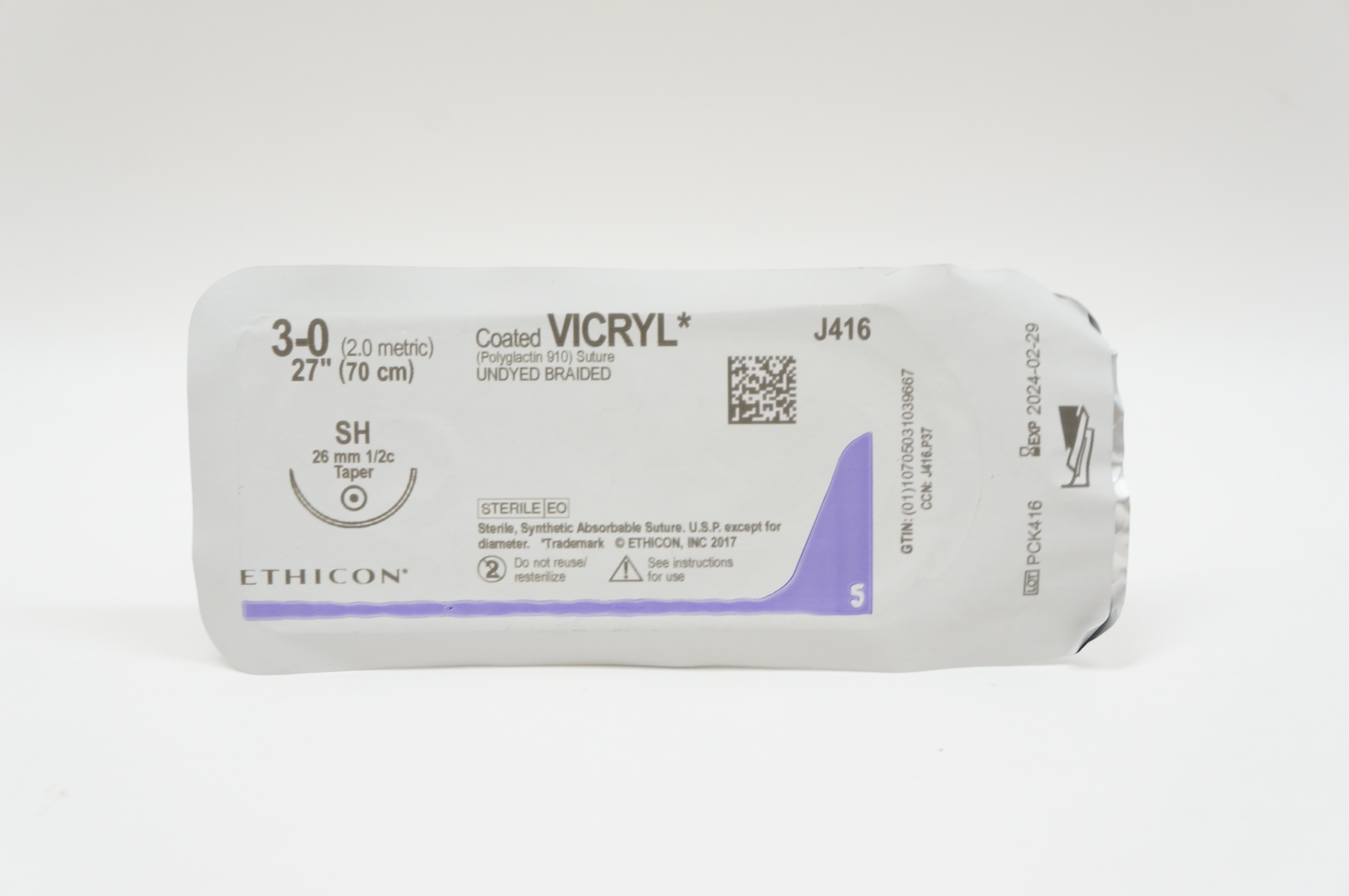 Ethicon J416 3-0 VICRYL, SH, 26mm 1/2c Taper, 27inch