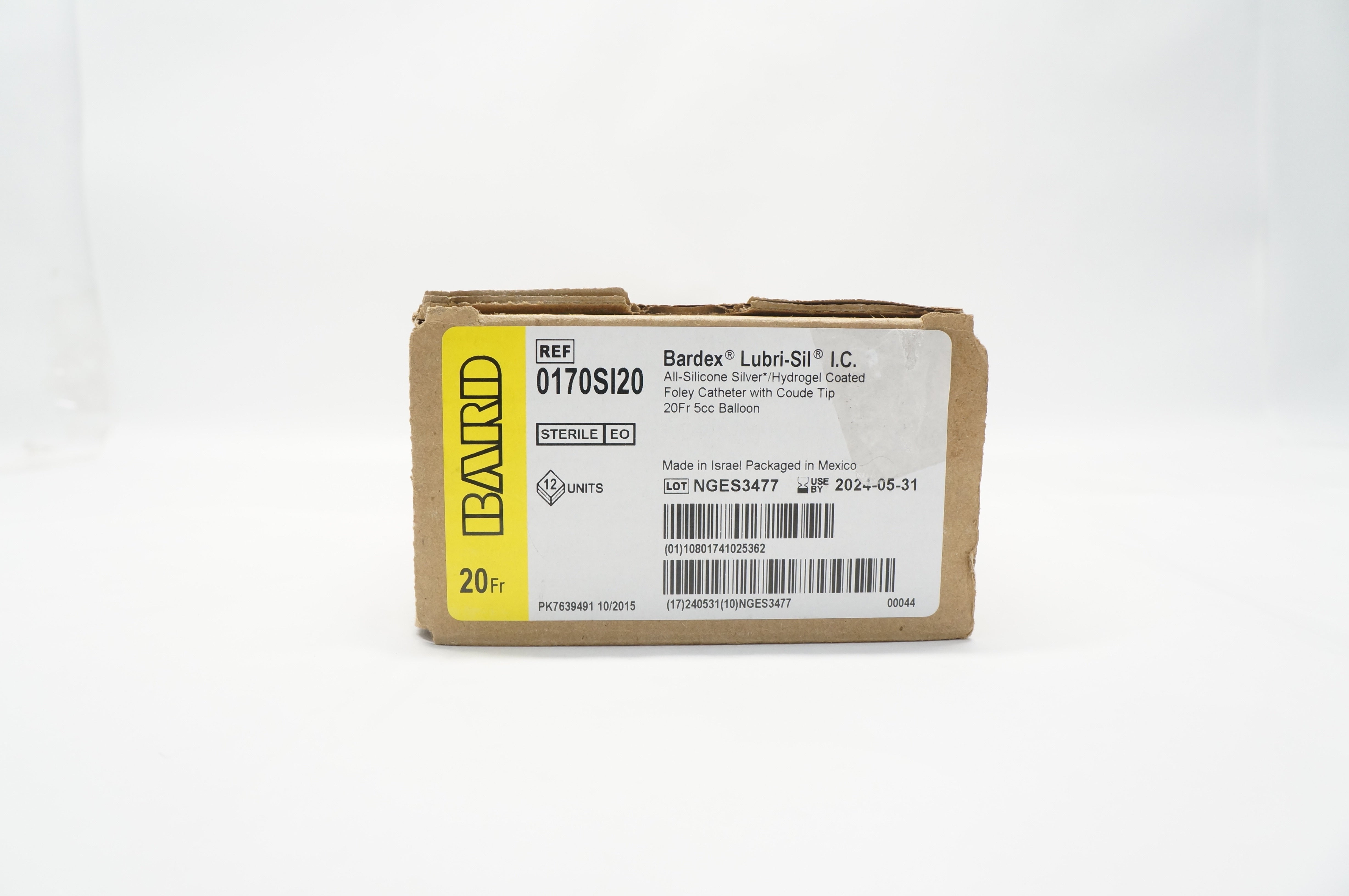 Bard 0170SI20 Lubri-Sil Anti-Microbial Foley Cath 20Fr 5cc Balloon - Case of 12