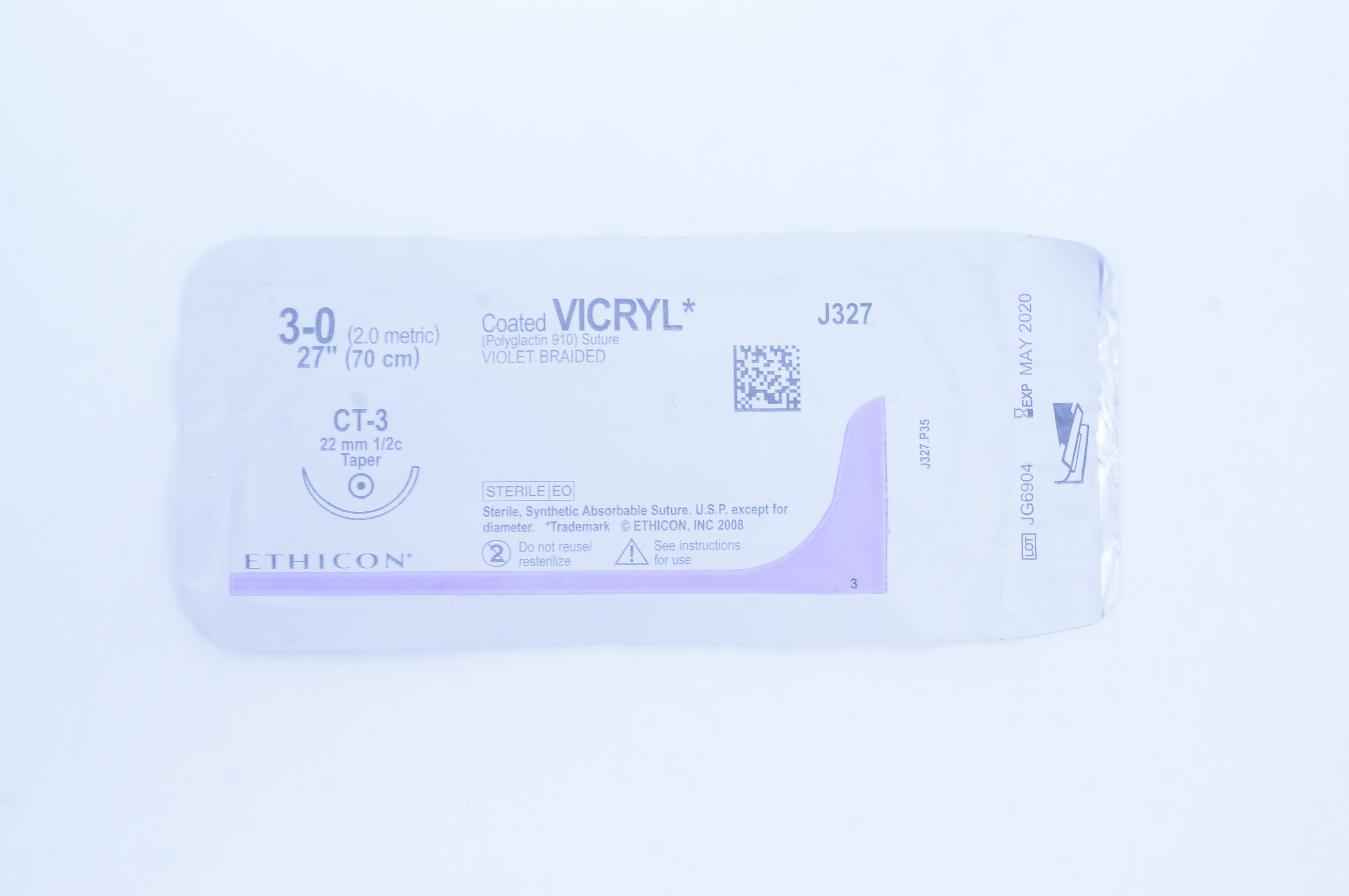 Ethicon J327 3-0 Coated VICRYL Stre, CT-3 22mm 1/2c Taper, 27inch (x)