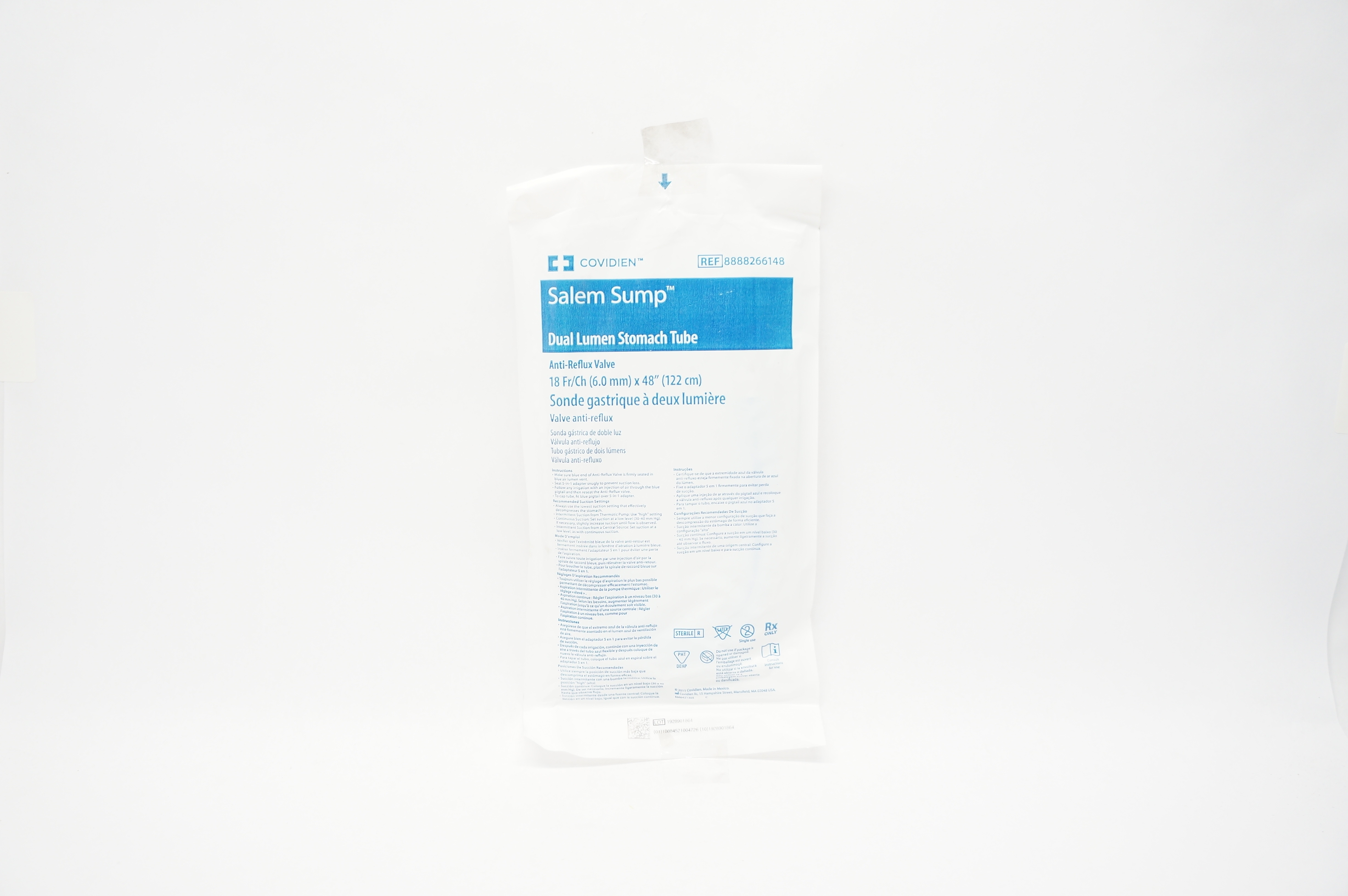 Covidien 8888266148 Salem Sump Dual Lumen Stomach Tube 18Fr/Ch x 48inch