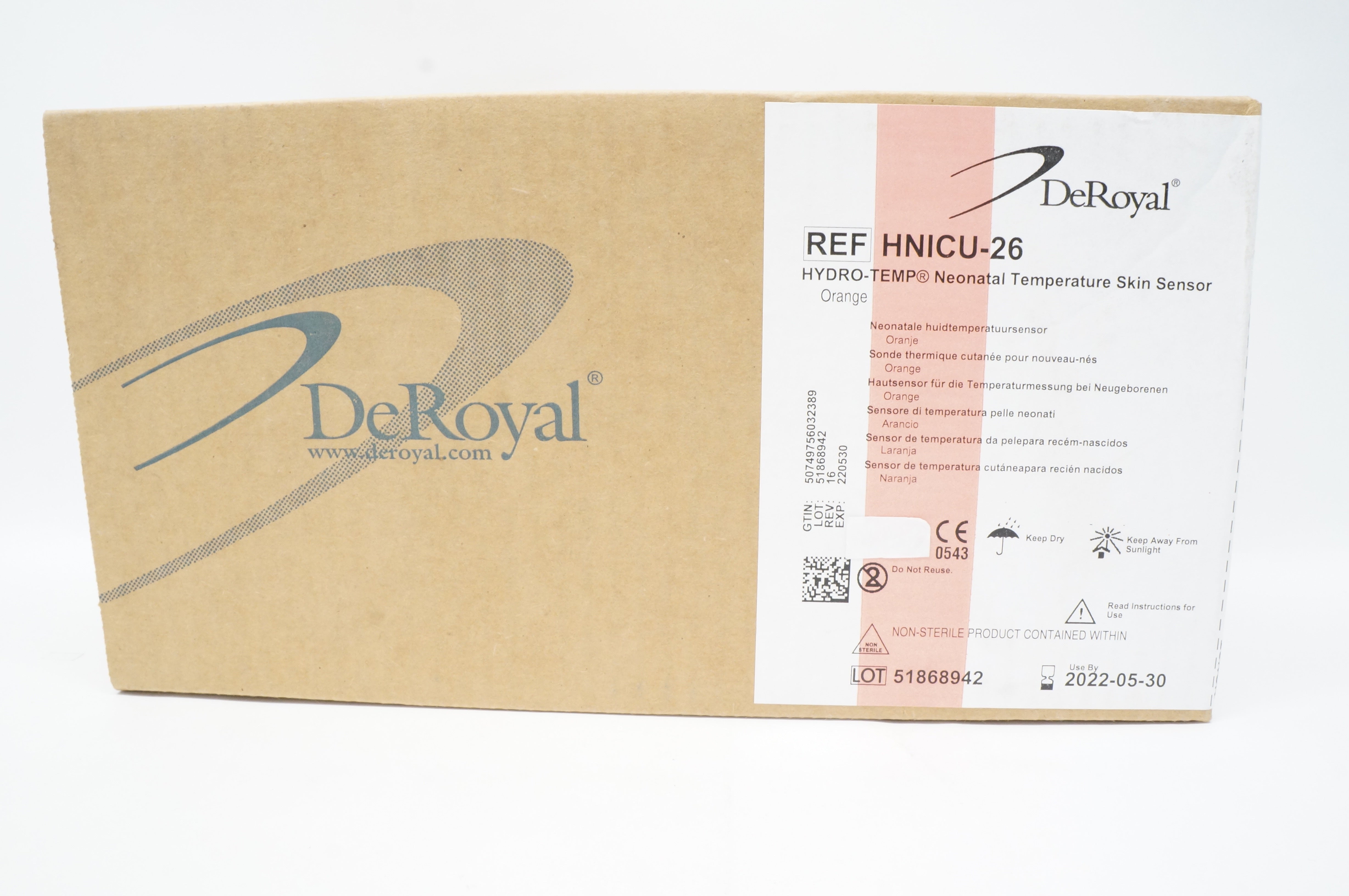 DeRoyal HNICU26 Neonatal Temperature Skin Sensor, Orange Box of 50