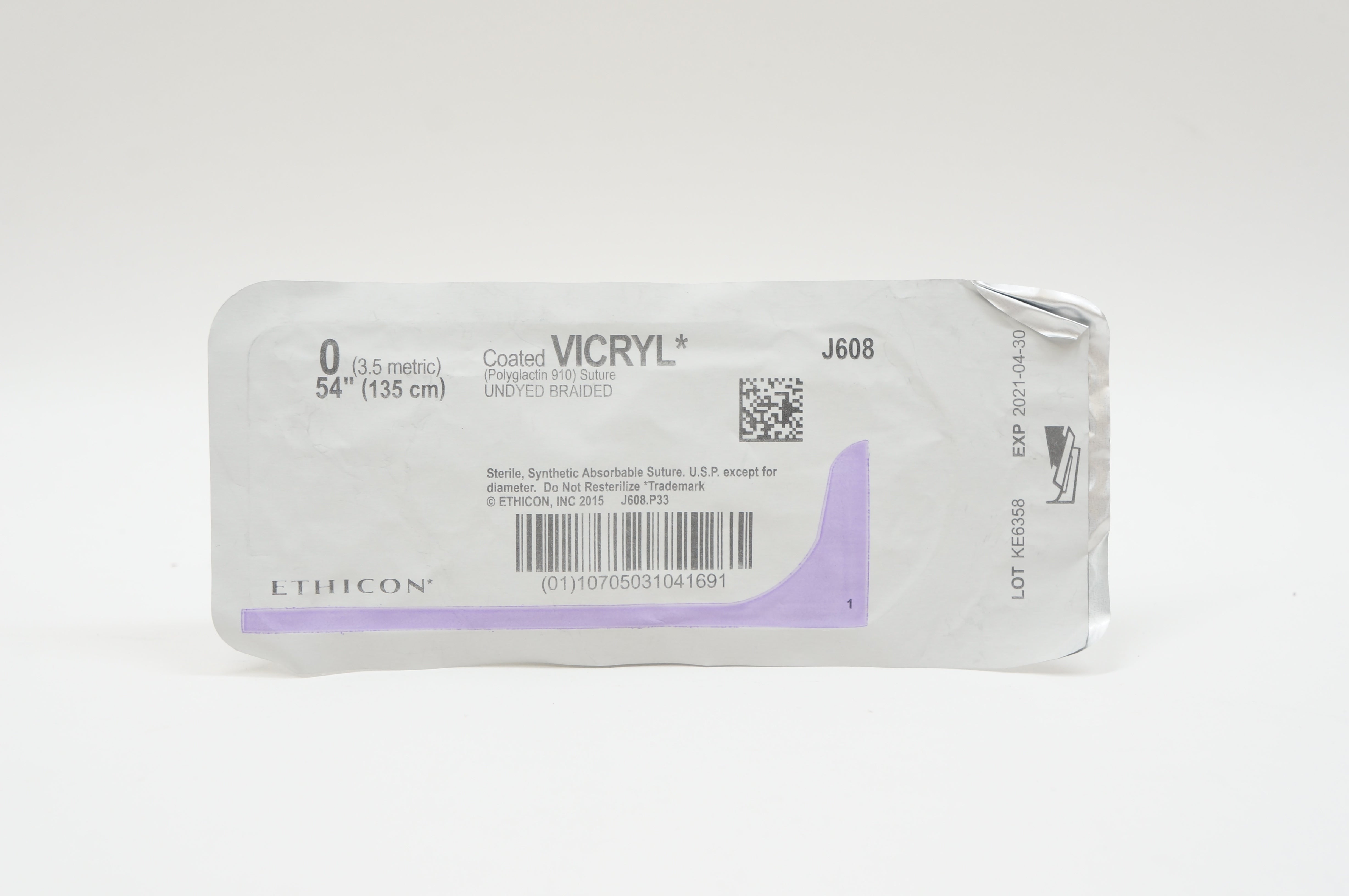 Ethicon J608 0 VICRYL, Undyed Braided, 54inch