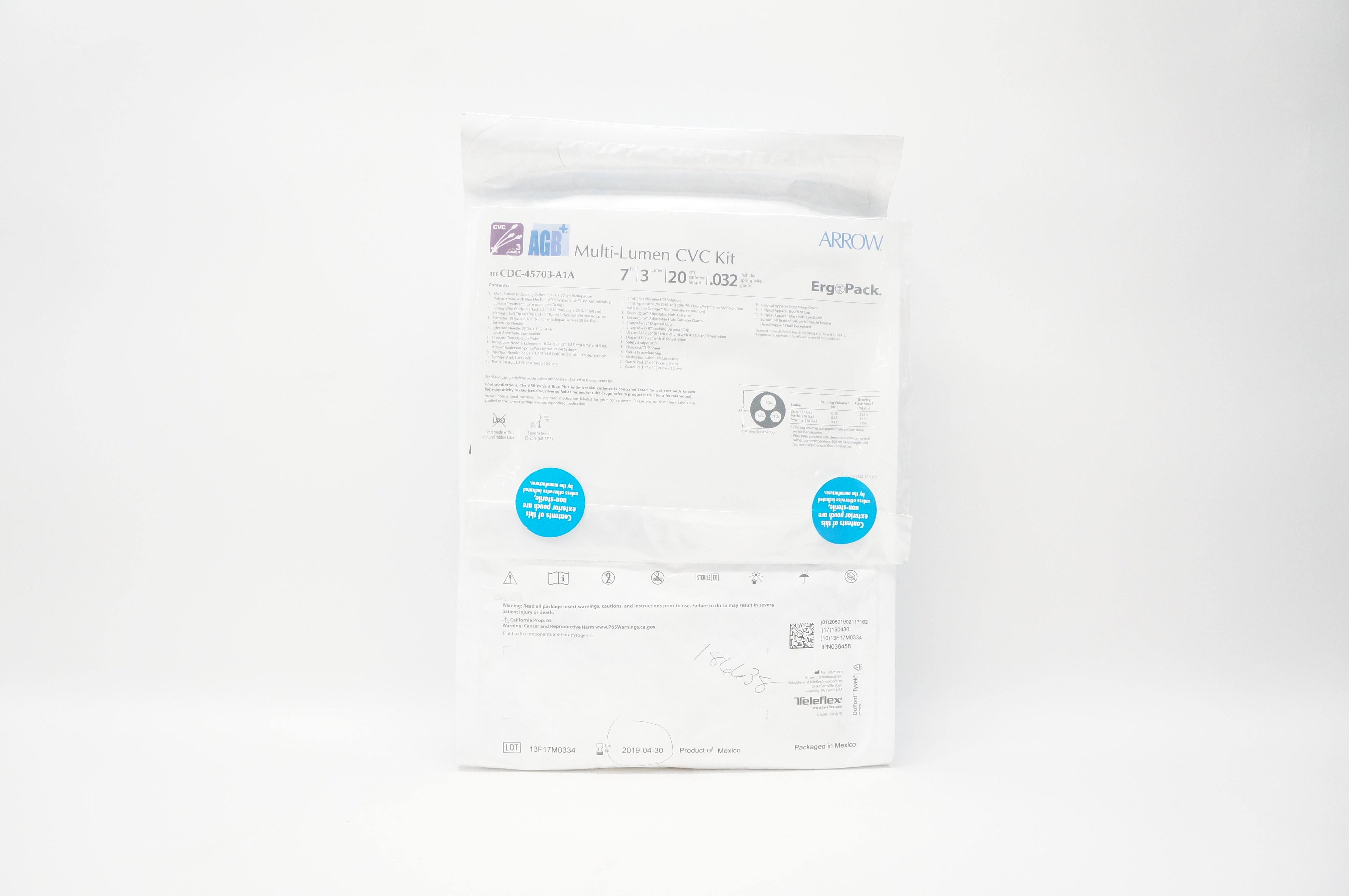 Teleflex CDC-45703-A1A  Arrow Multi-Lumen CVC Kit 7Fr x .032inch x 20cm (x)