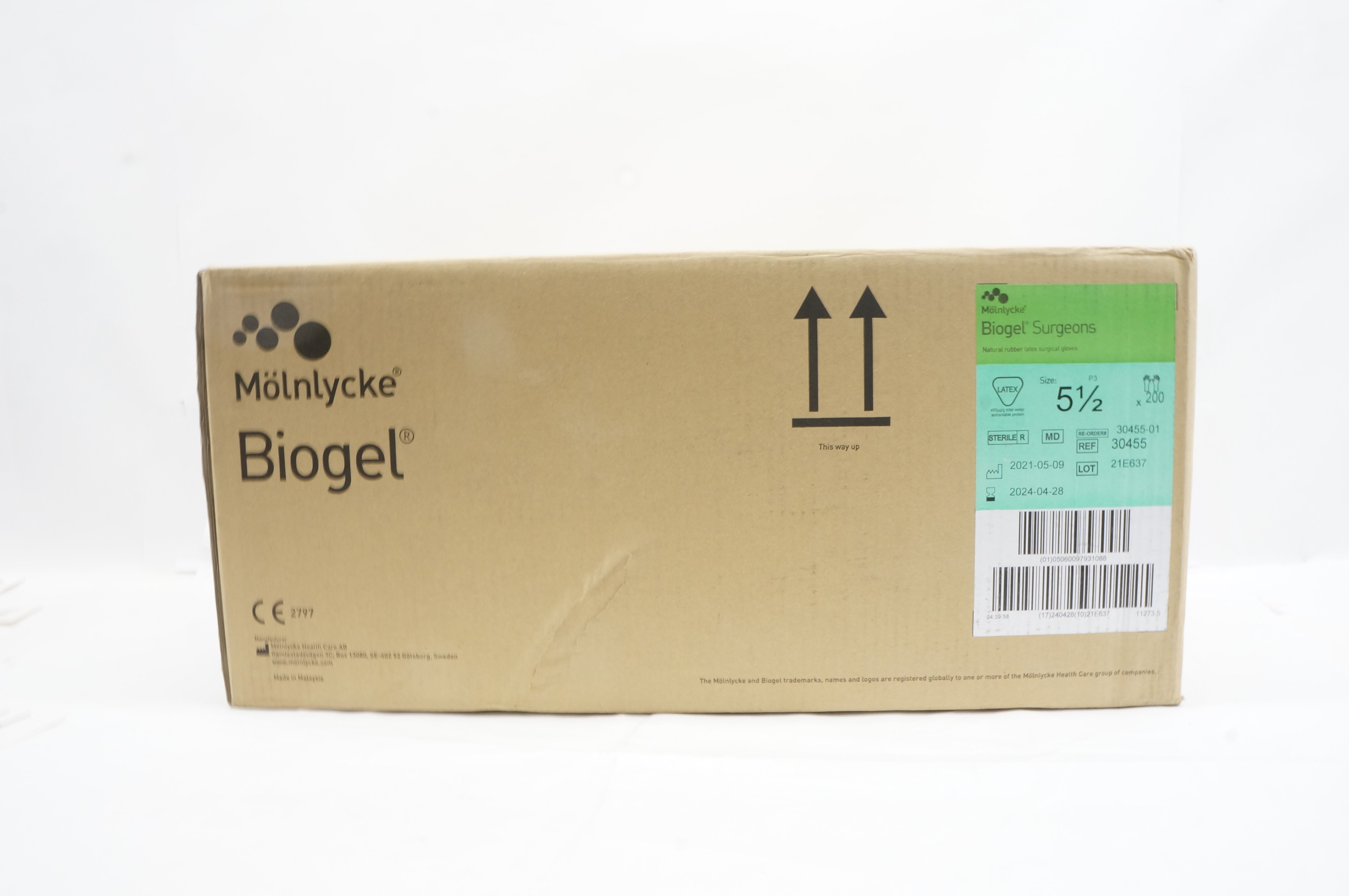 Molnlycke 30455 Biogel Susgeons Rubber Latex Surgical Gloves 5 1/2