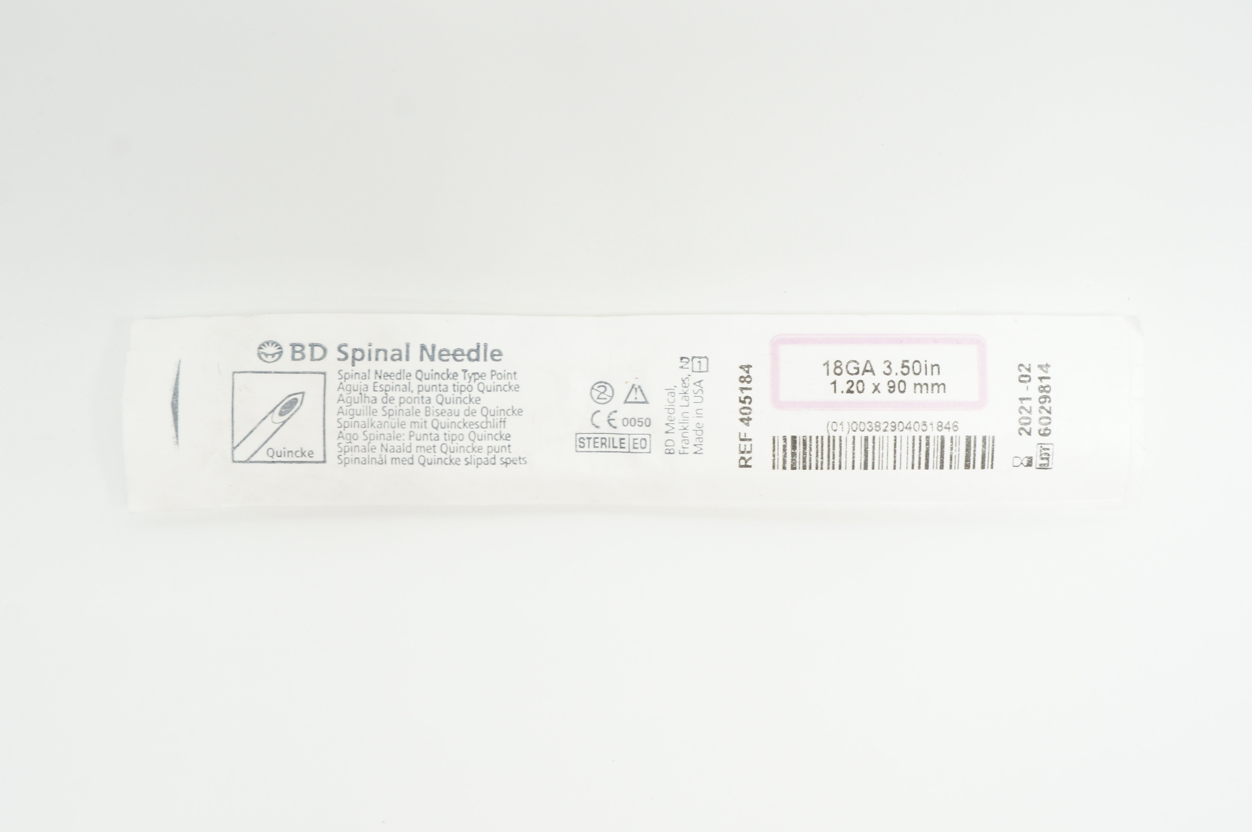 BD 405184 Spinal Ndle Quincke Type Point 18GA x 3.5 inch (x)