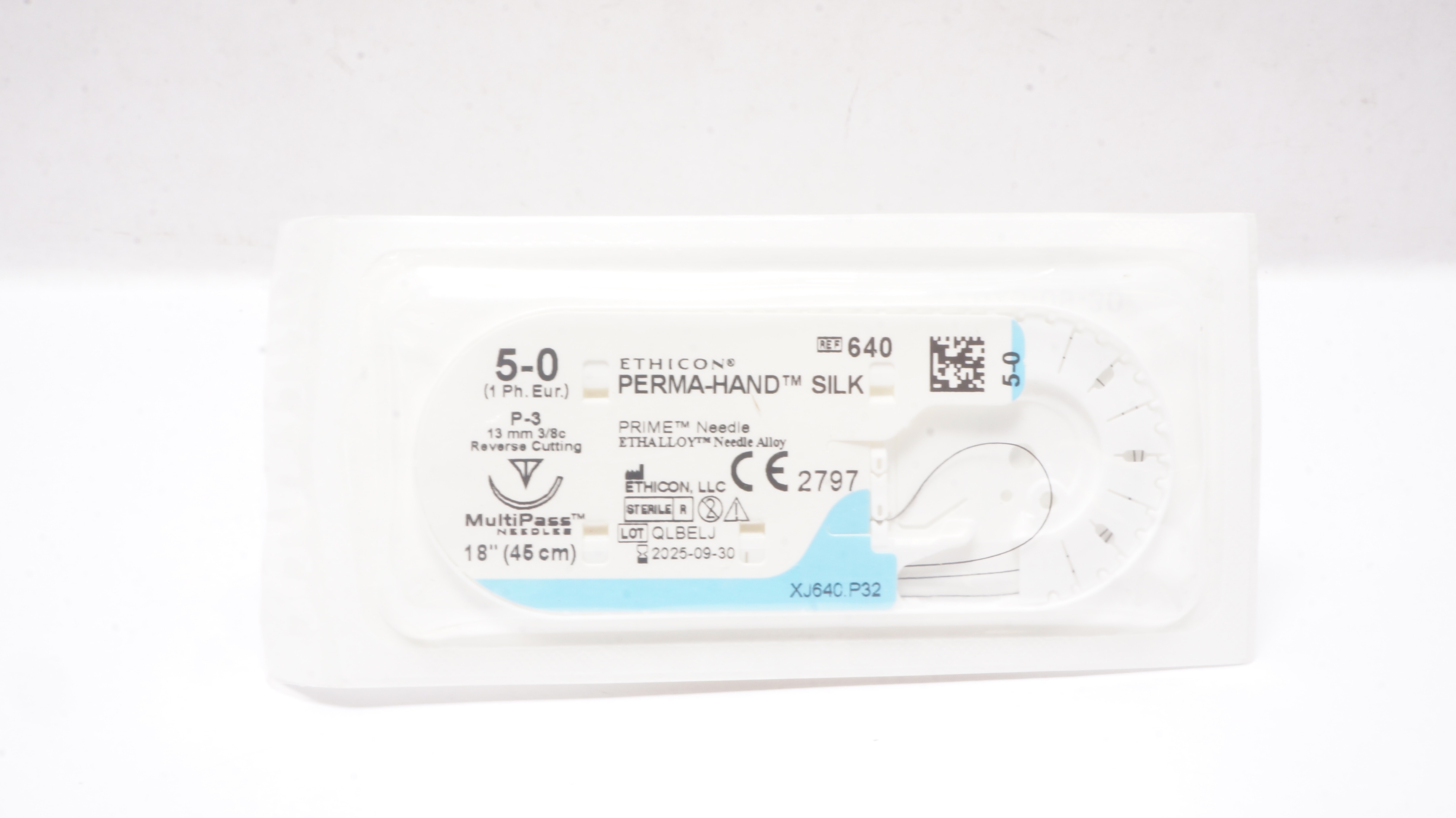 Ethicon 640 5-0 Perma-Hand Silk P-3 13mm 3/8c Reverse Cutting 18inch