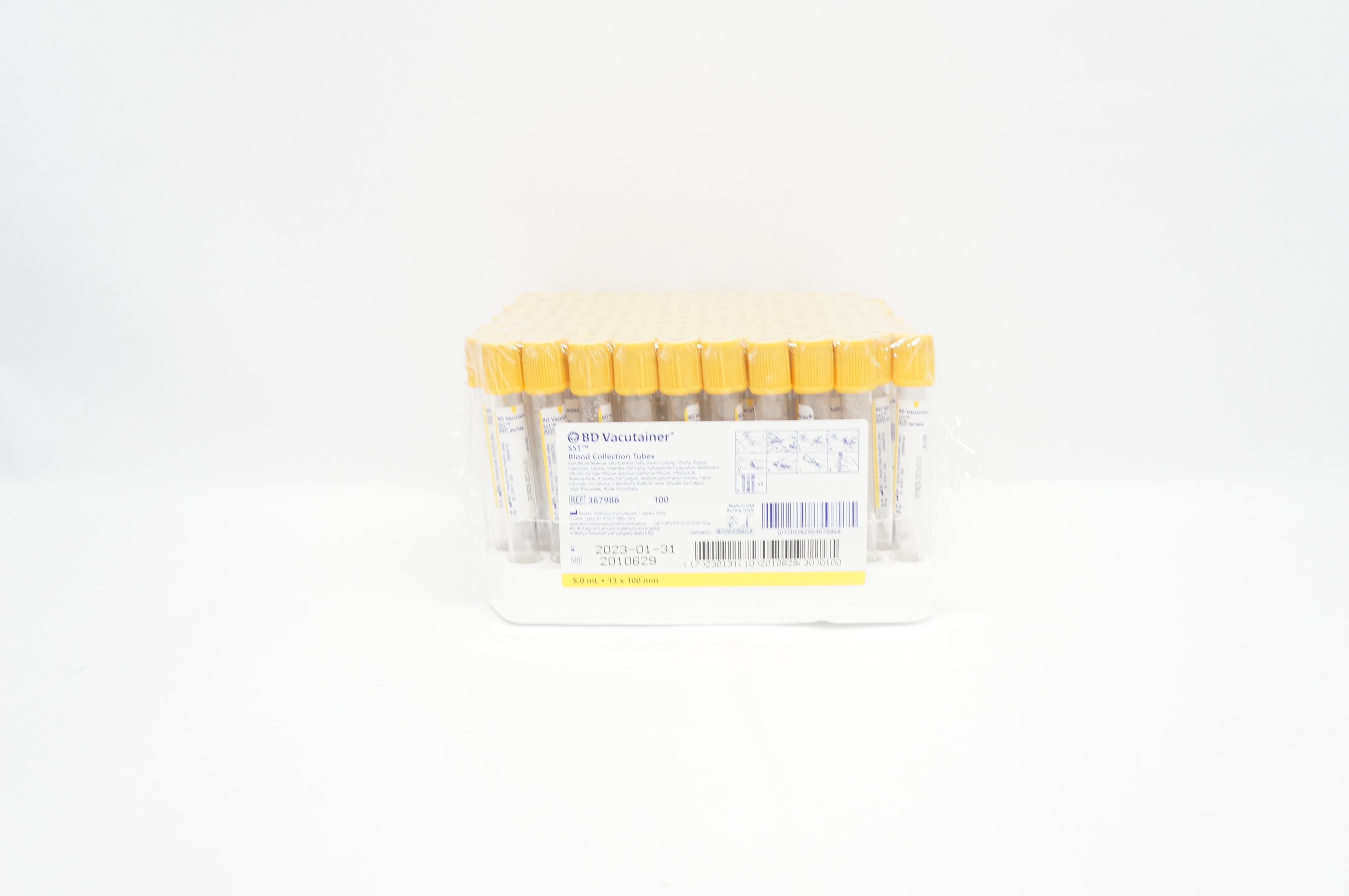 BD 367986 Vacutainer Blood Collection Tubes 5.0mL 13 x 100mm - Box of 100