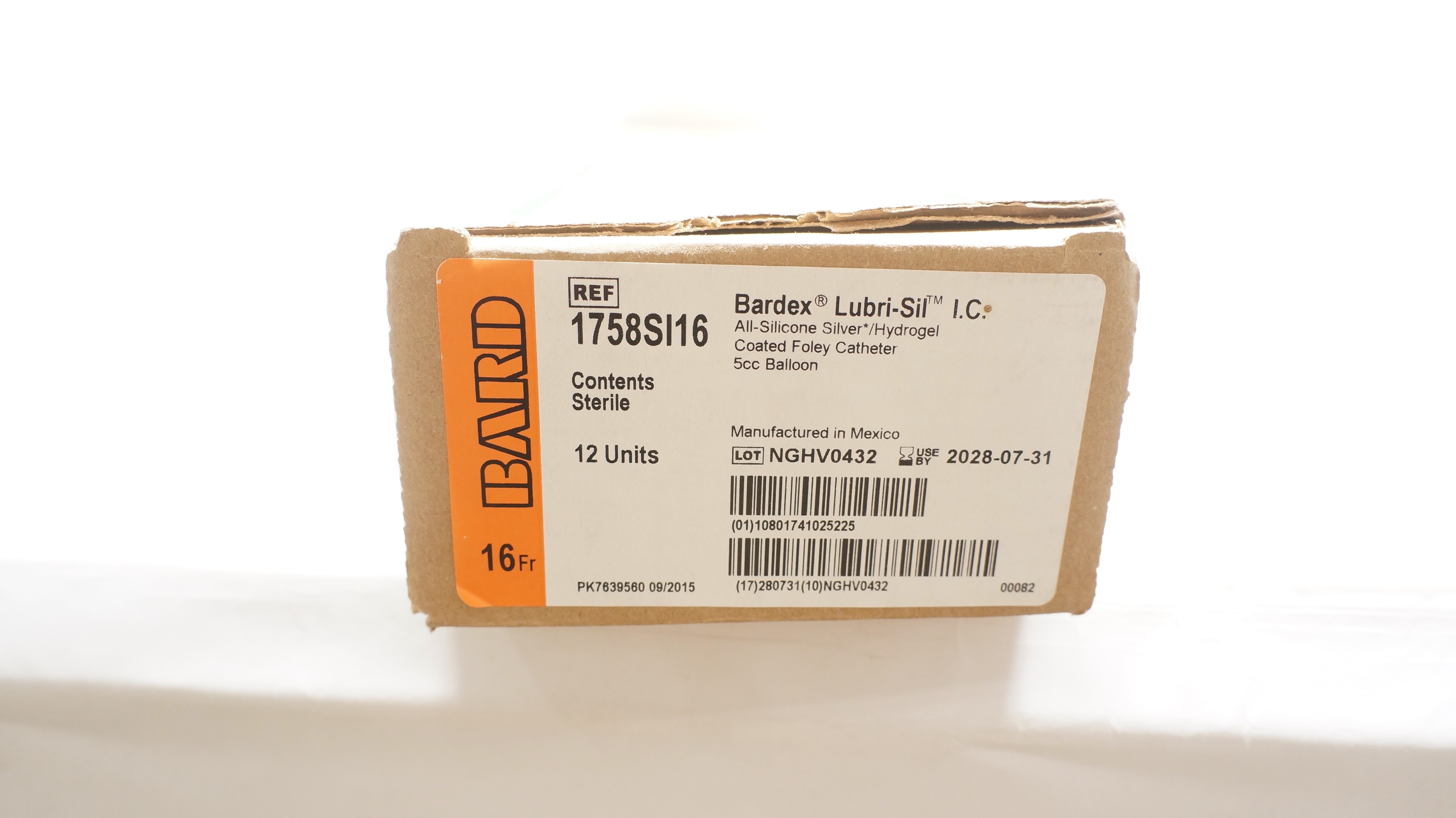 Bard 1758SI16 Lubri-Sil I.C. Coated Foley Cath.16Fr 5cc Ribbed Balloon-Box of 12