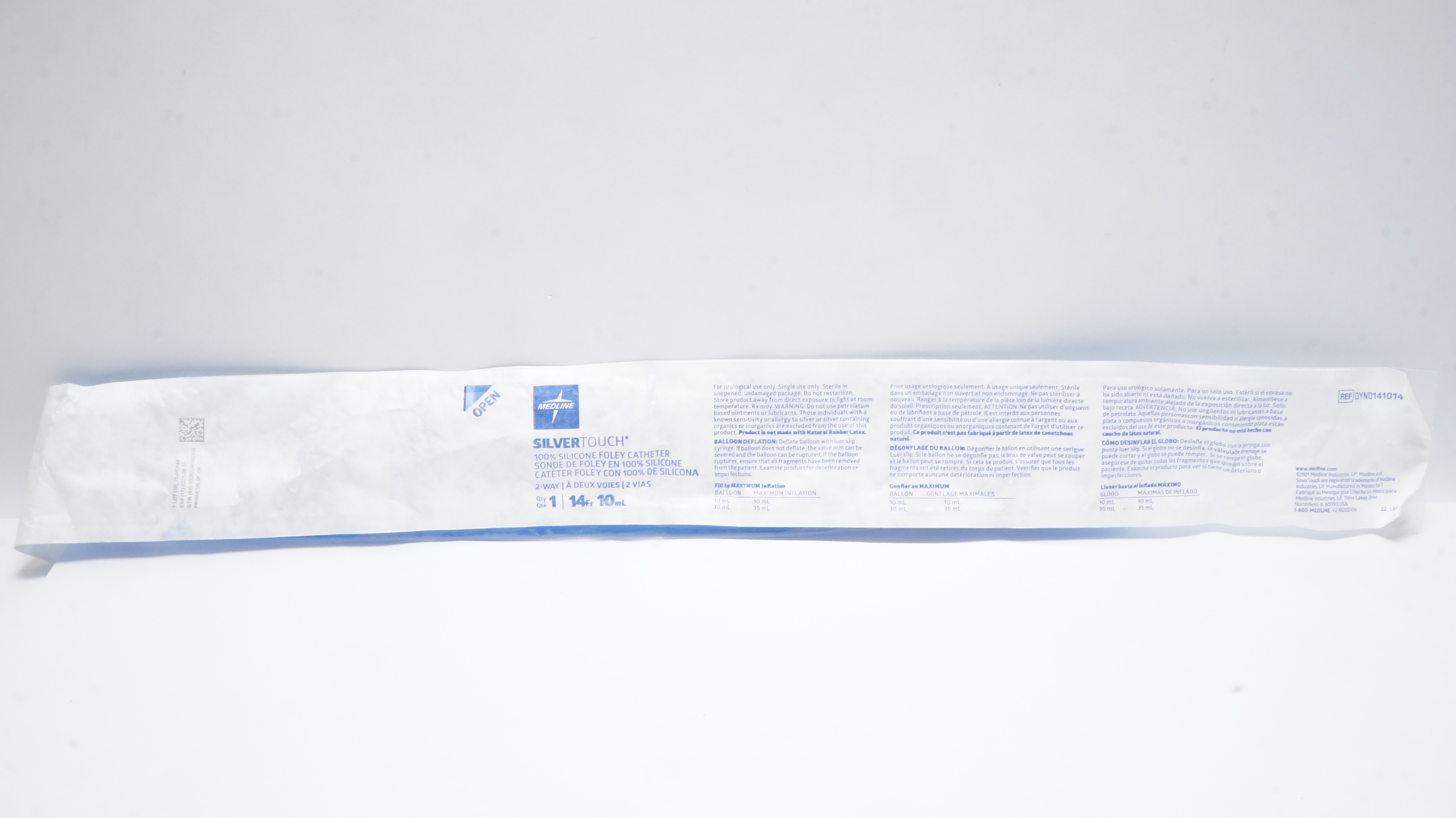 Medline DYND1410 SilverTouch 100% Silicone Foley Cath. 2-Way 14Fr x 10ml