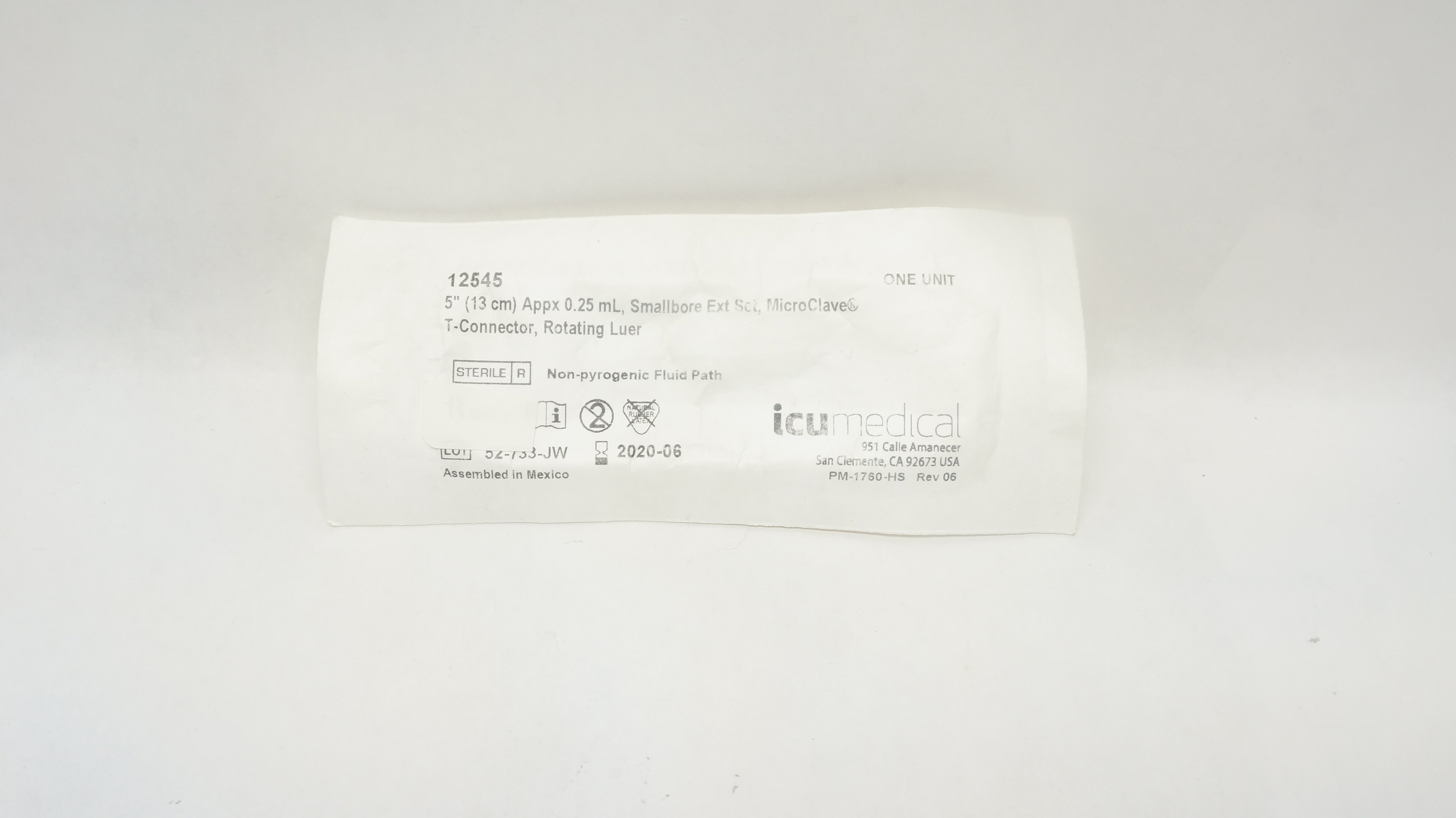 Iv Smallbore ICU Medical 12545 Smallbore Ext Set, 5inch Appx 0.25ml (x)
