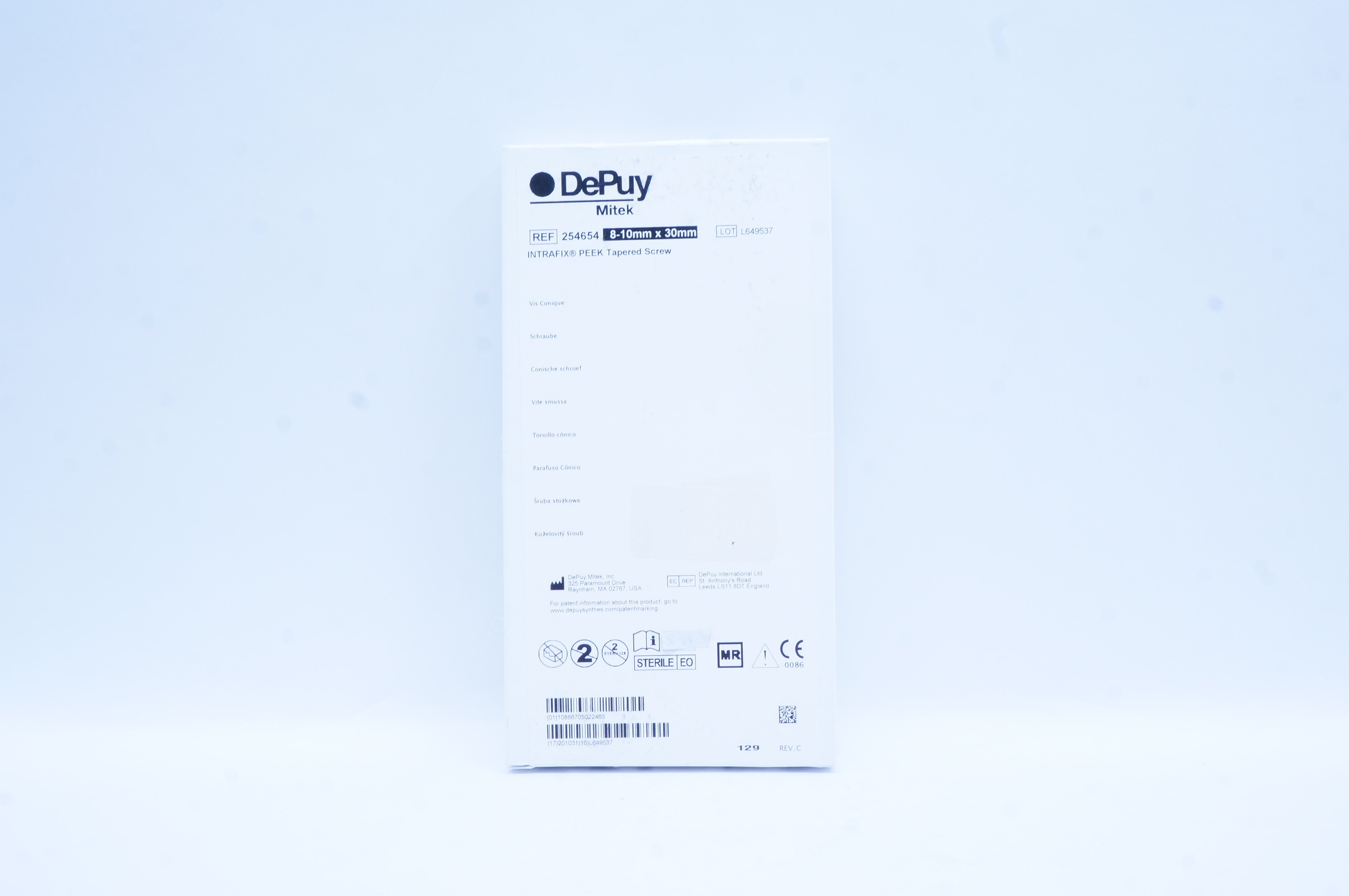 DePuy 254654 Mitek Intrafix Peek Tapered Screw 810mm x 30mm (x)