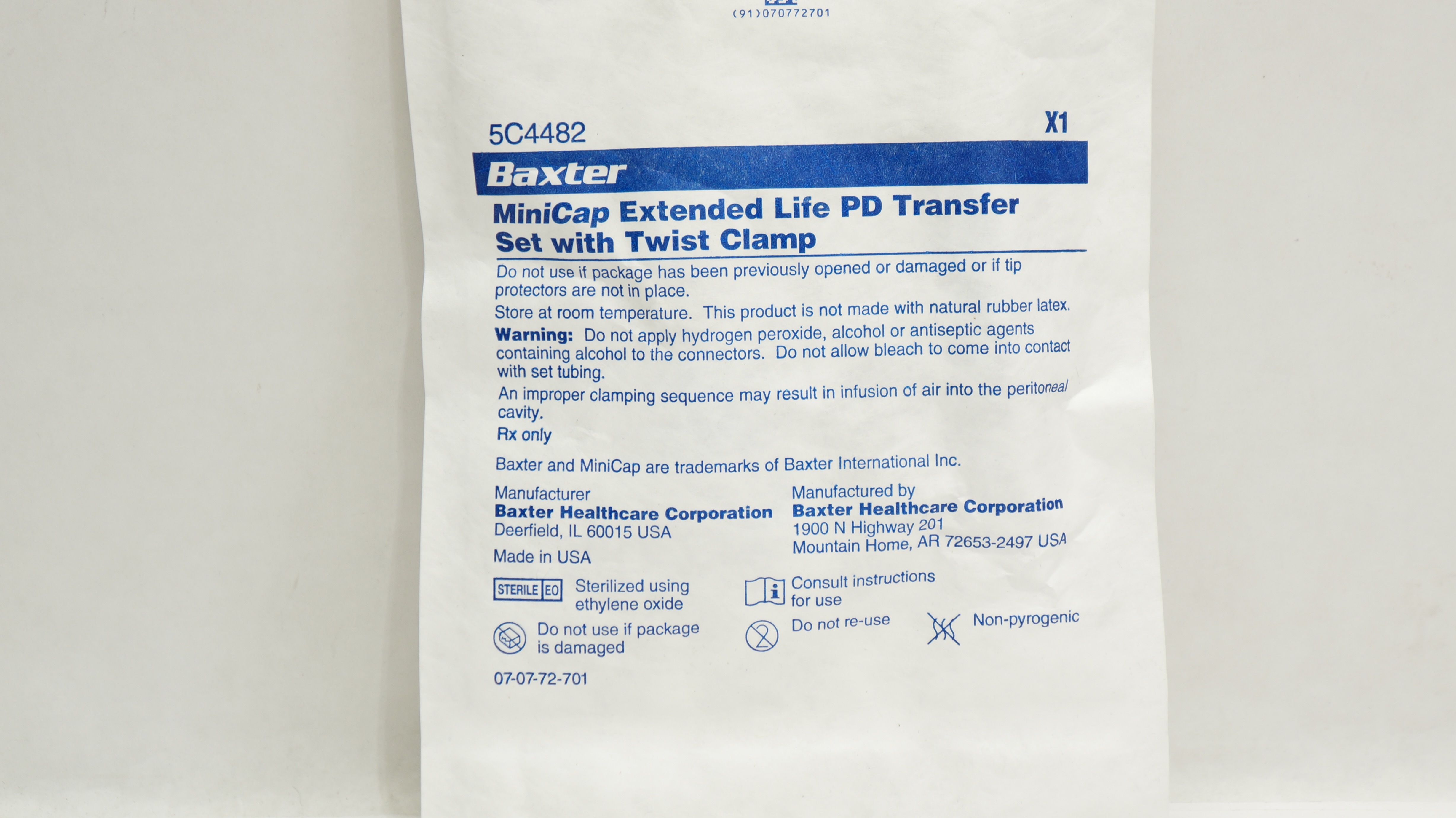 Baxter 5C4482 MiniCap Extended Life PD Transfer Set with Twist Clamp