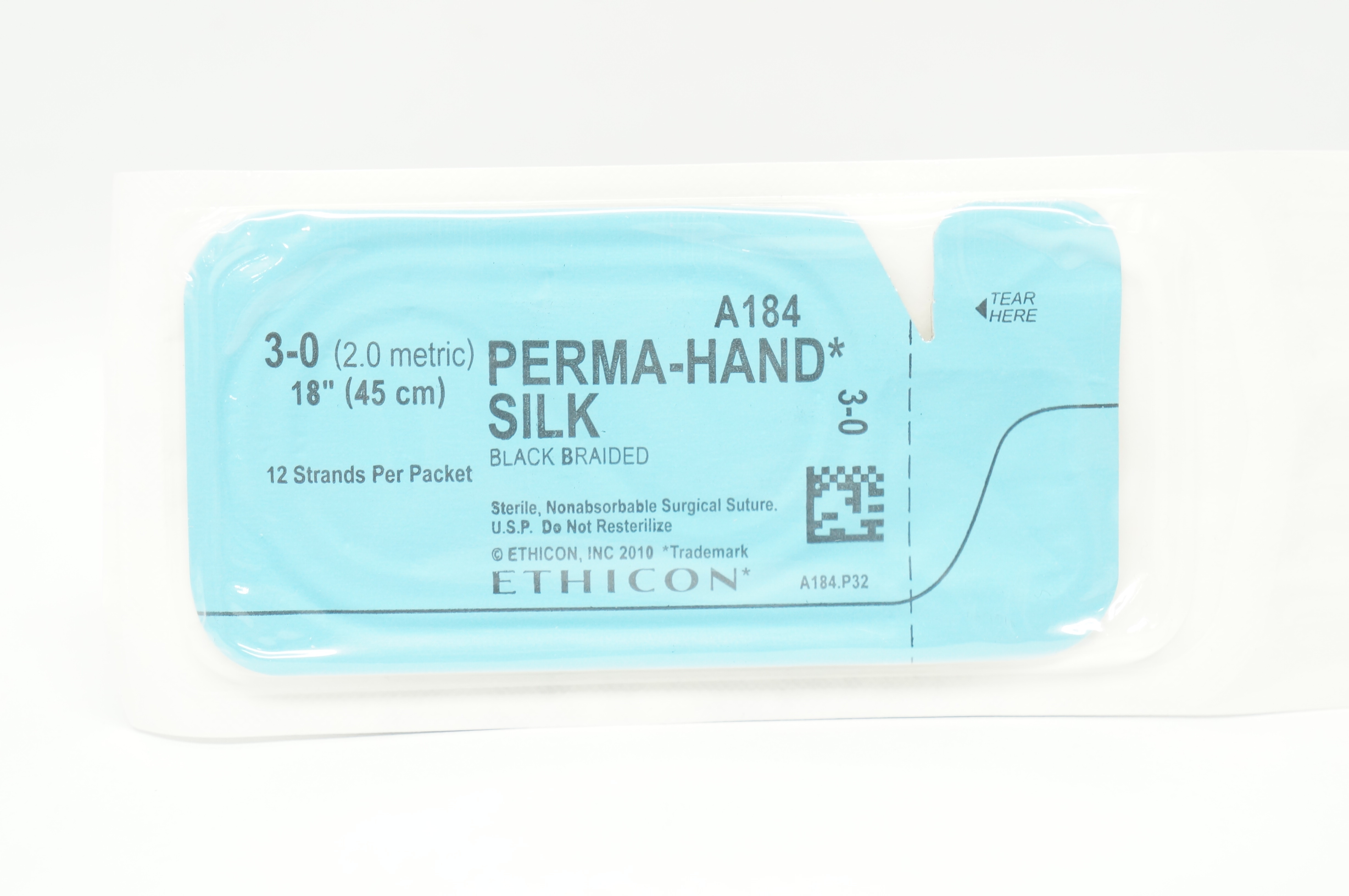 Ethicon A184 3-0 Perma-Hand Silk Surgical Stre Black Braided, 18inch