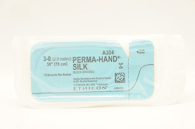 Ethicon A304 3-0 Perma-Hand Silk Black Braided Nonabsorbable Stre, 30inch