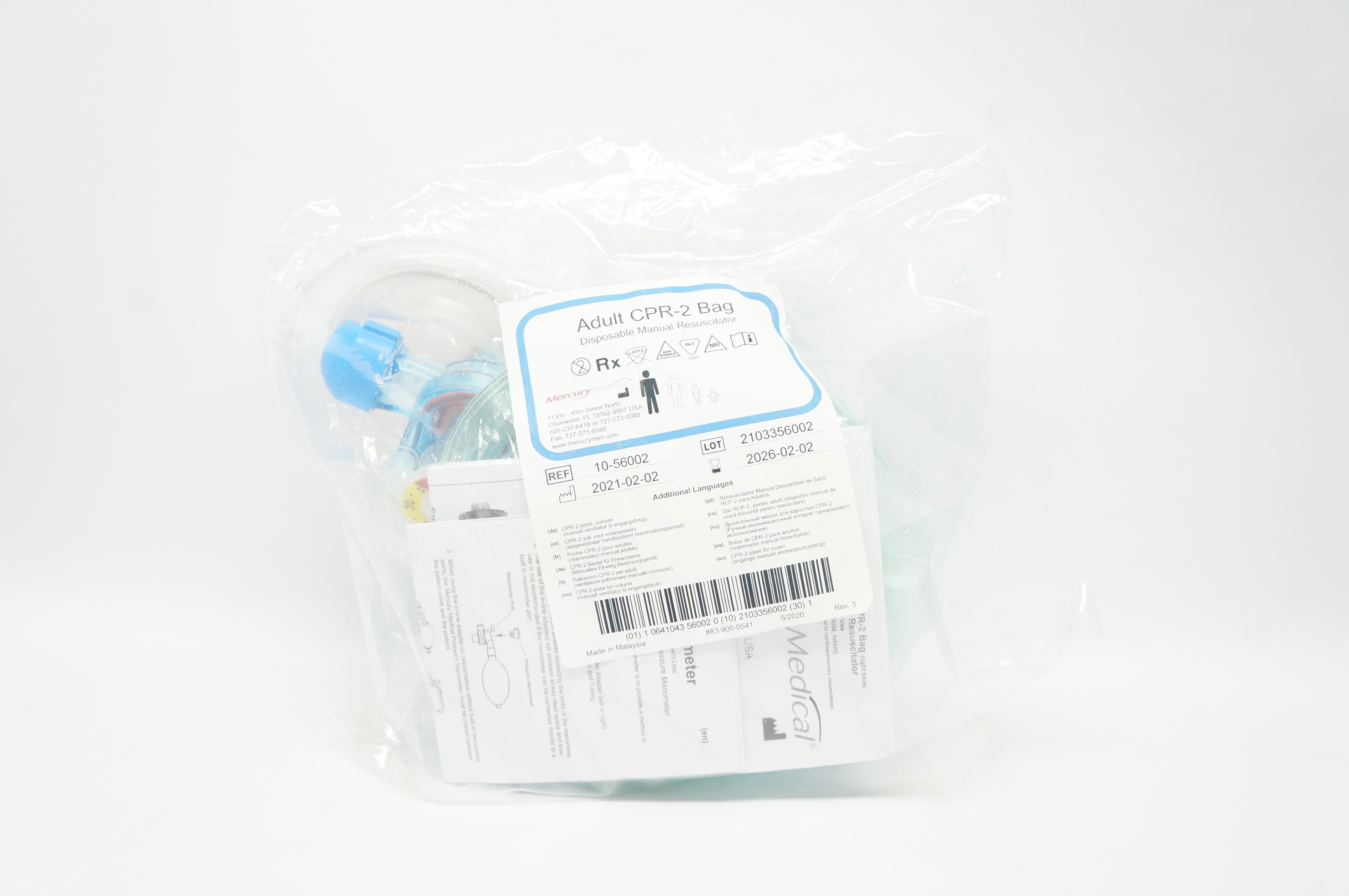 Mercury Medical 10-56002 Adult CPR-2 Bag Disposable Manual Resuscitator