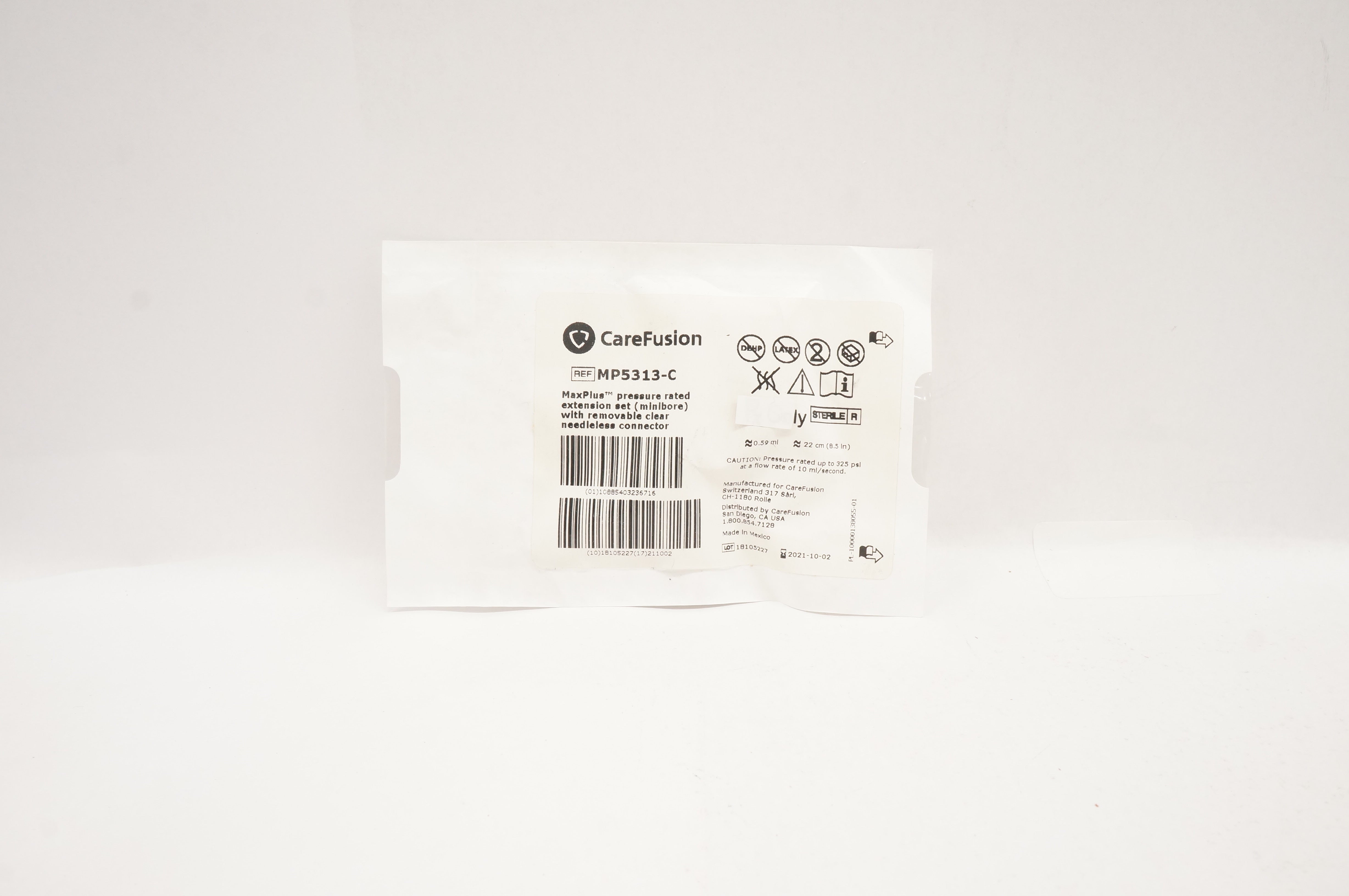CareFusion MP5313-C MaxPlus Pressure Rated Extension Set 0.6ml x 8.5inch (x)