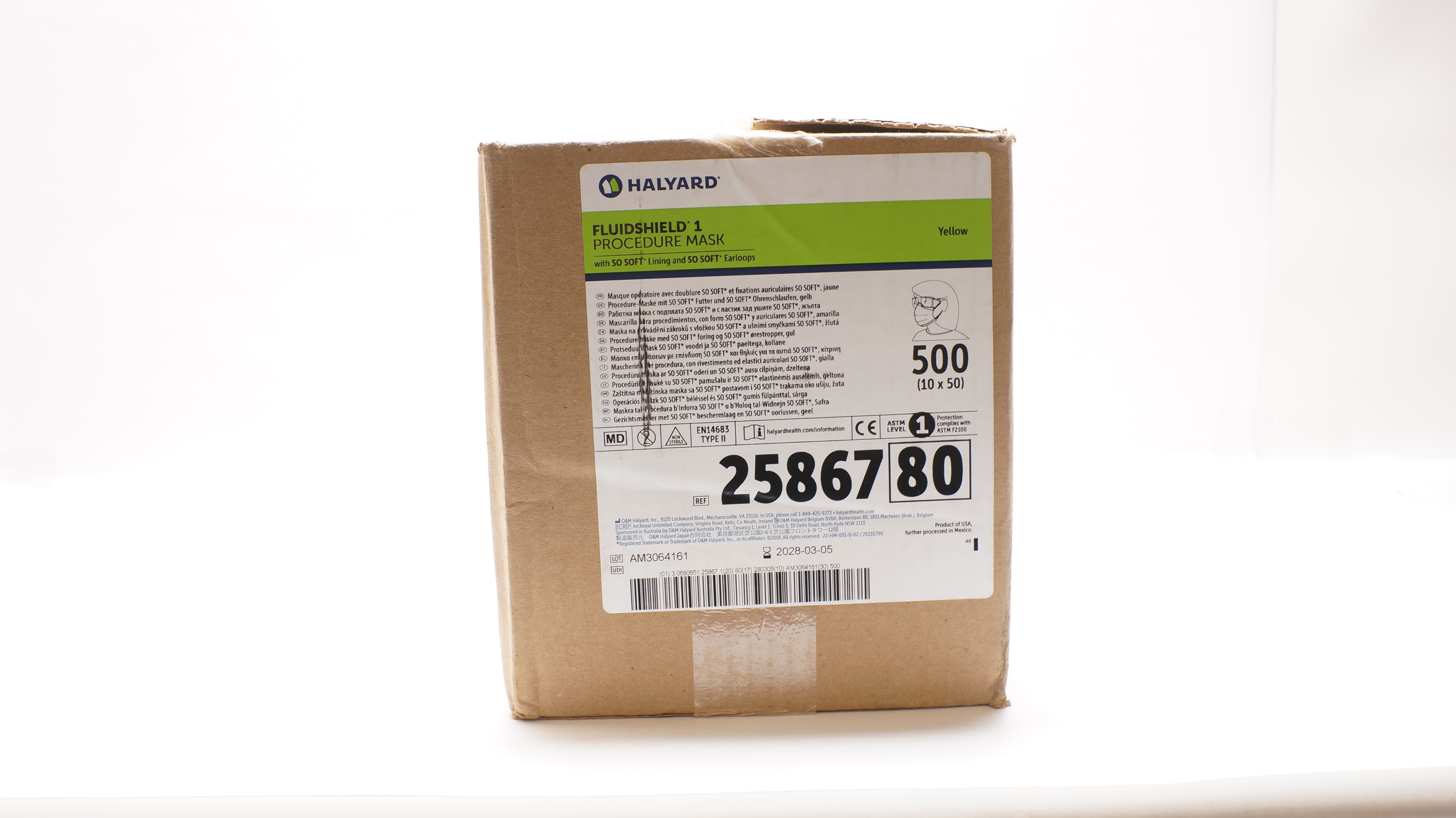Halyard 2586780 Fluidshield 1 Procedure Mask, Yellow - Case of 500