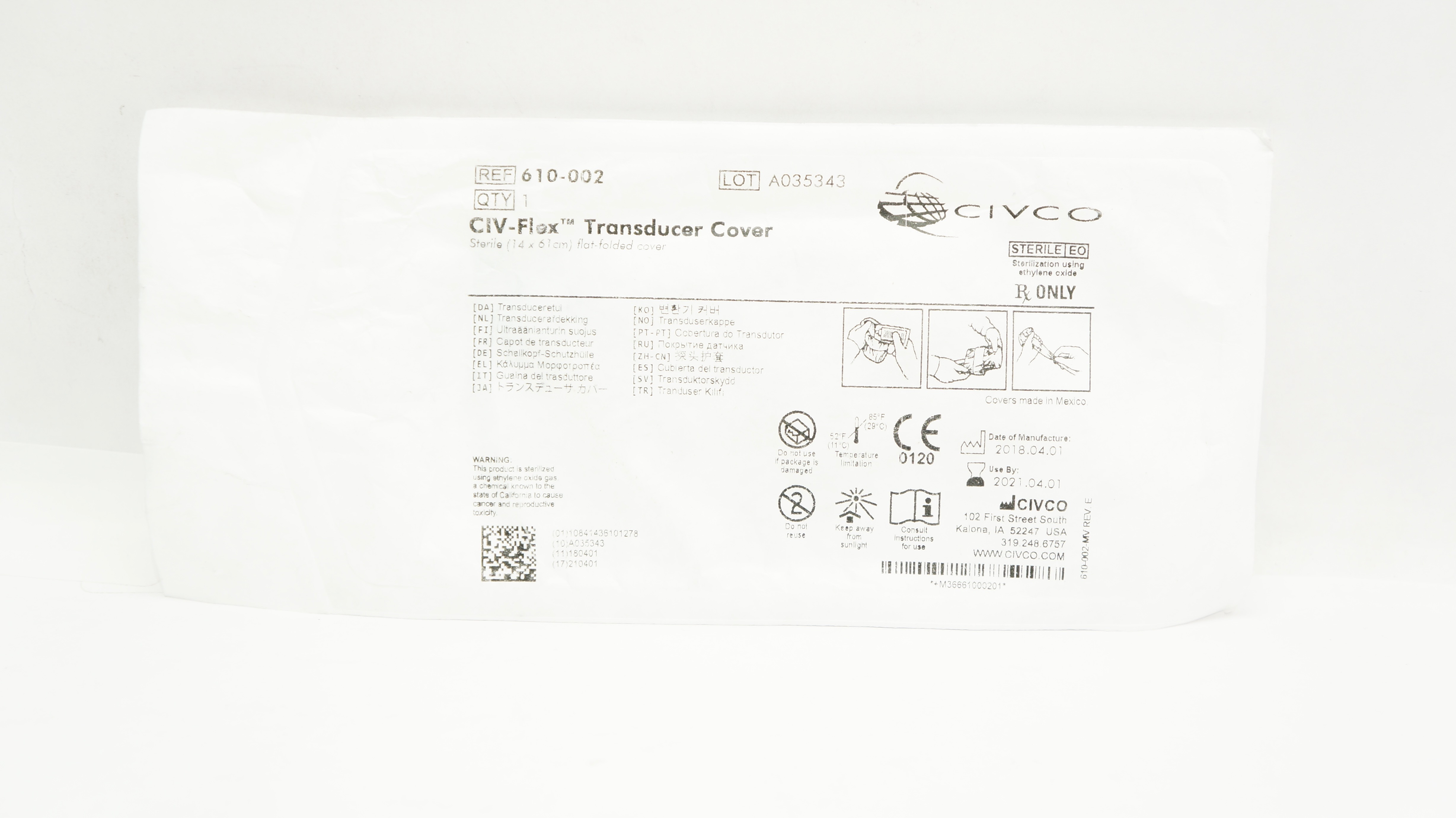 CIVCO 610002 CIVFlex Transducer Cover Sterile 14cm x 61cm (x)