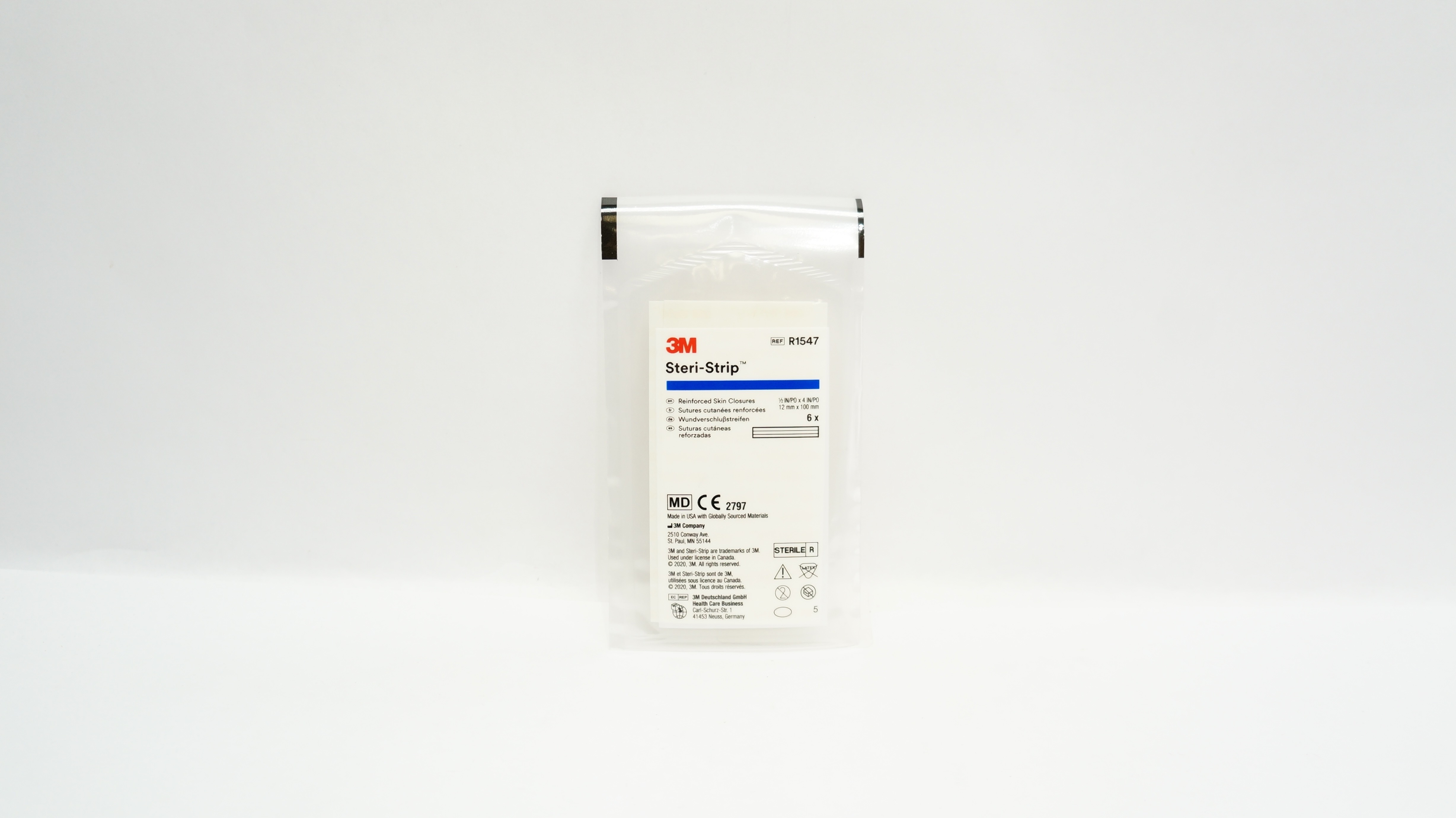 3M R1547 Steri-Strip Reinforced Skin Closures 1/2 inch x 4 inch - Pack of 6