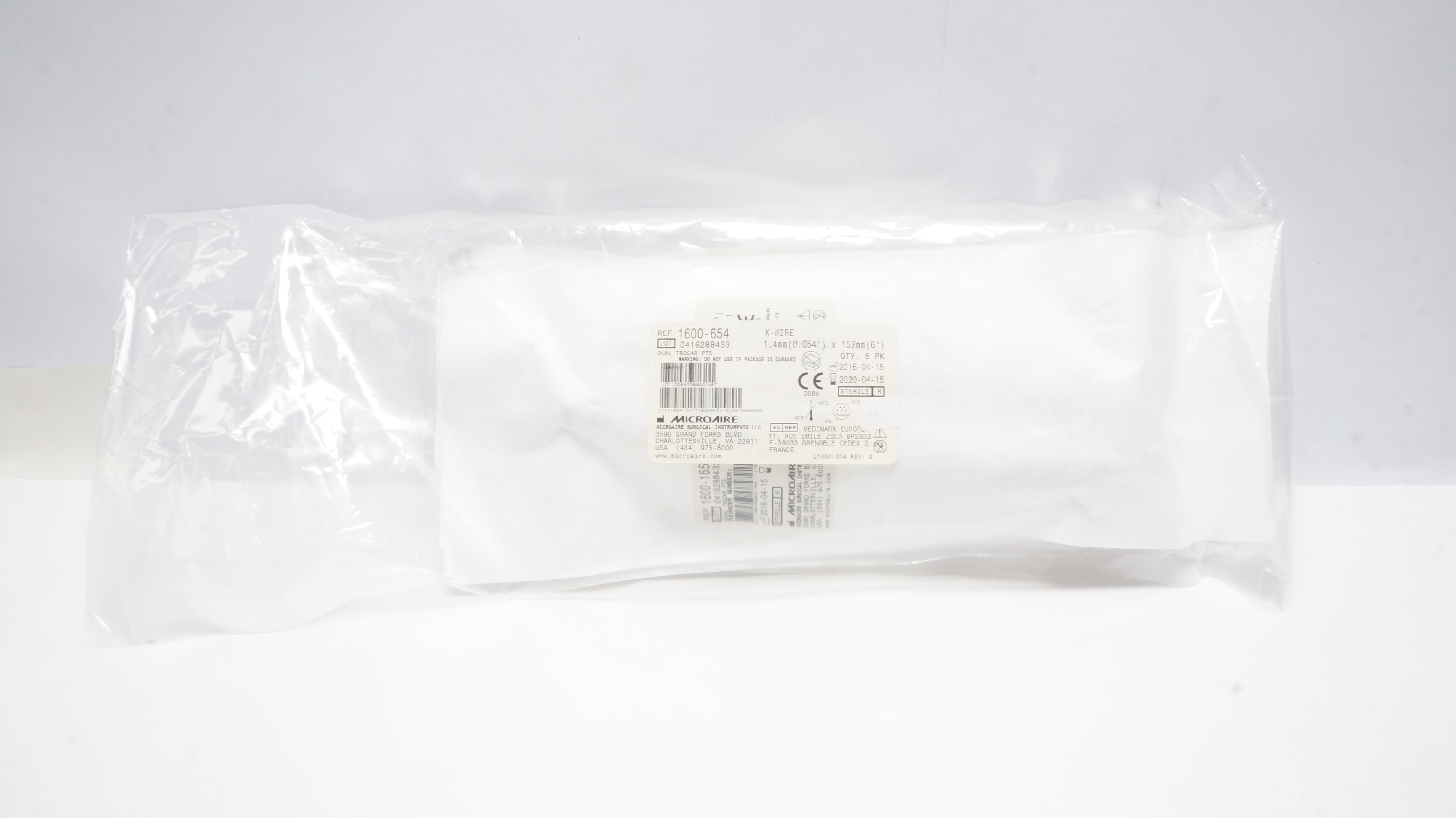 MicroAire 1600-654 K-Wire Double Trocar PTS 0.054 x 6inch (x) - Pack of 6