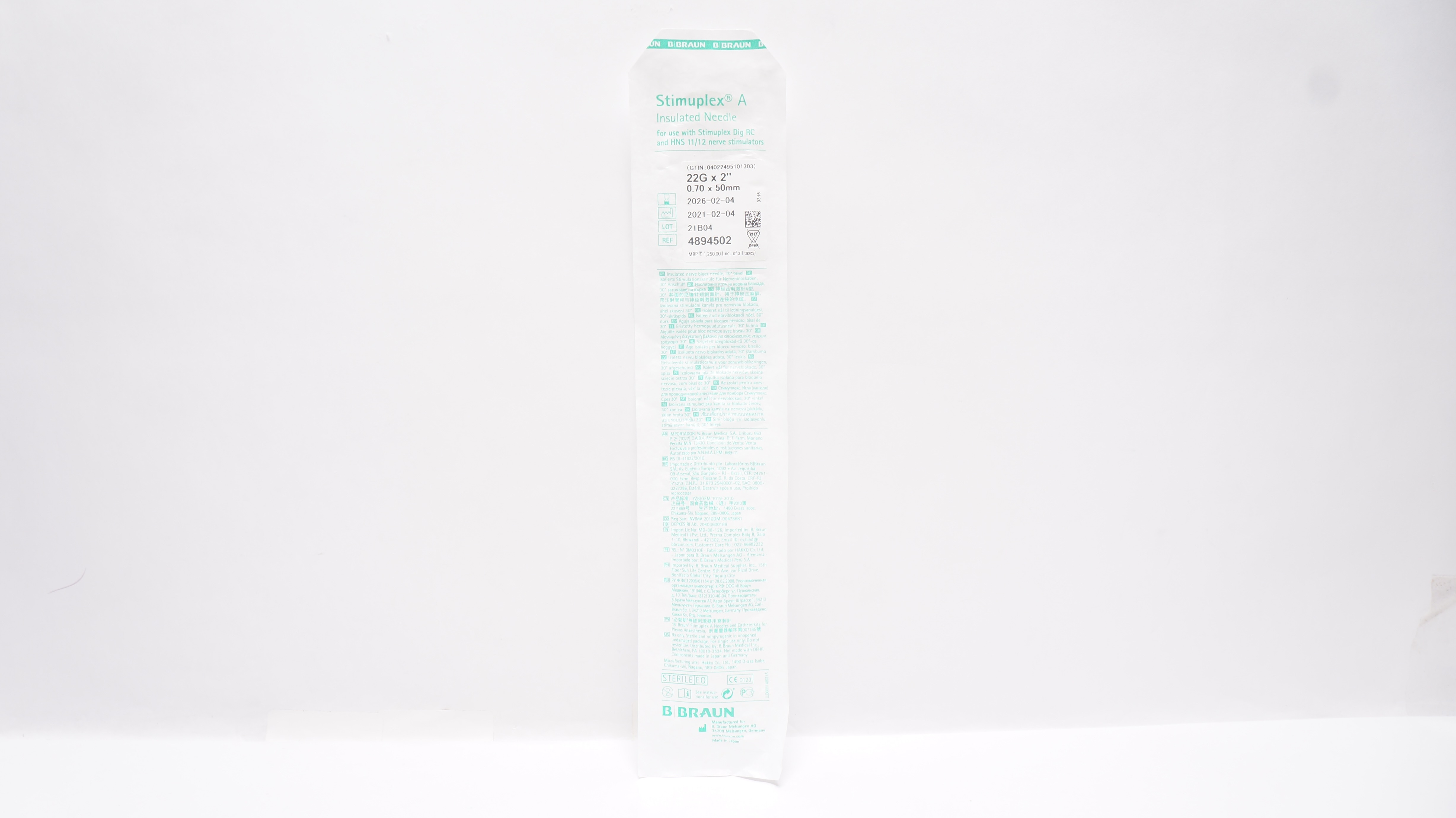Braun 4894502 Stimuplex A Insulated Ndle 22G x 2inch