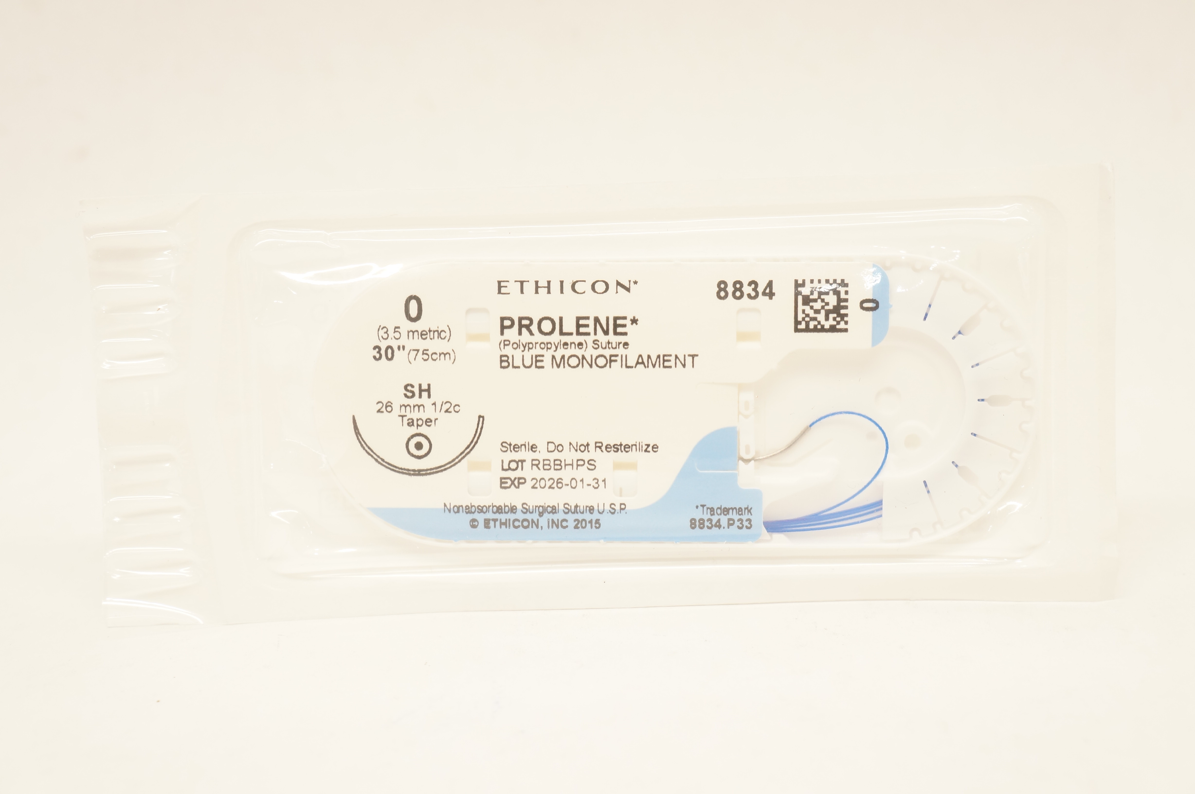 Ethicon 8834 0 PROLENE Polypropylene Stre SH 26mm 1/2c Taper, 30inch