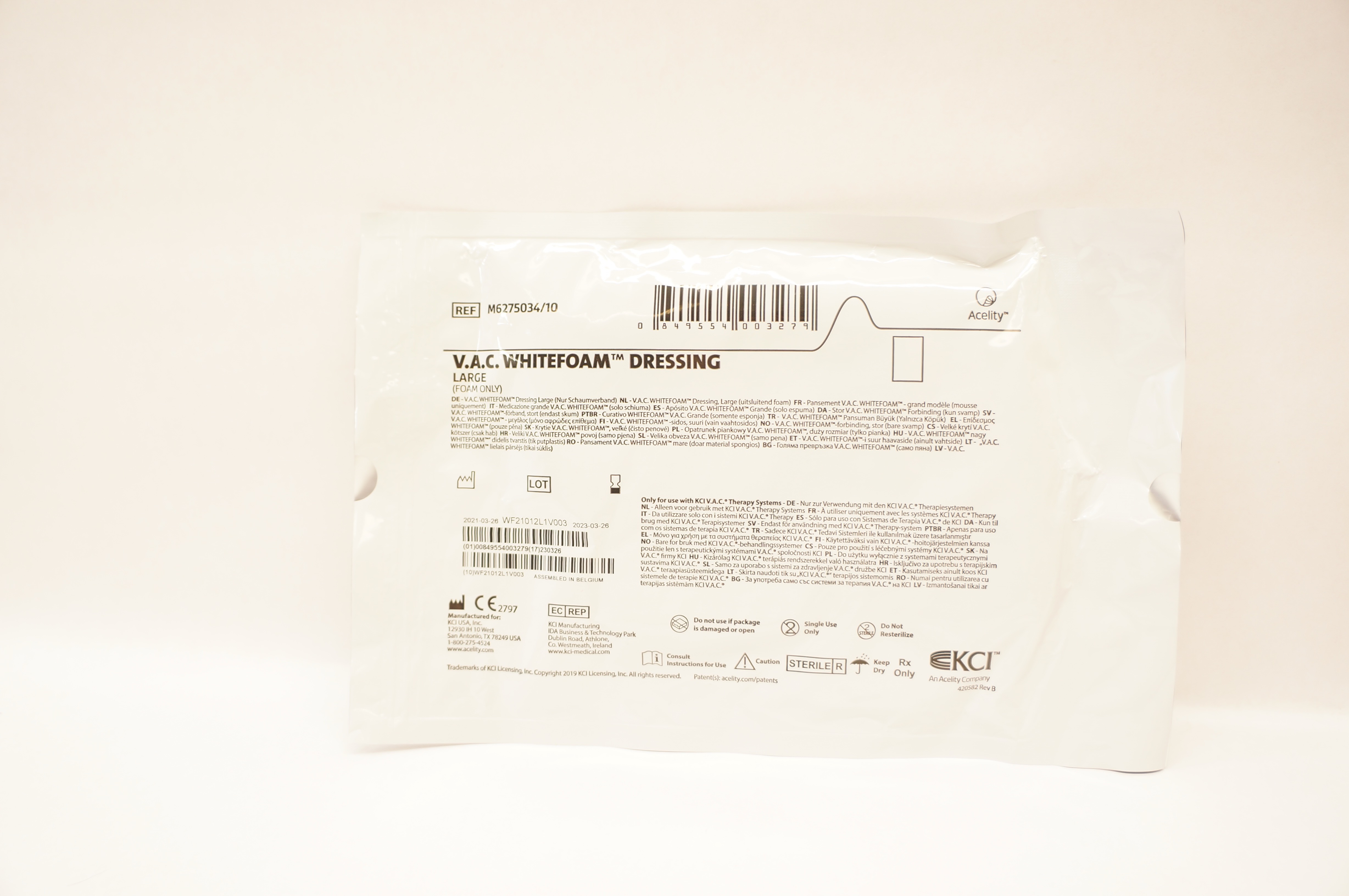 KCI M6275034/10 V.A.C. Whitefoam Dressing, Large (x)