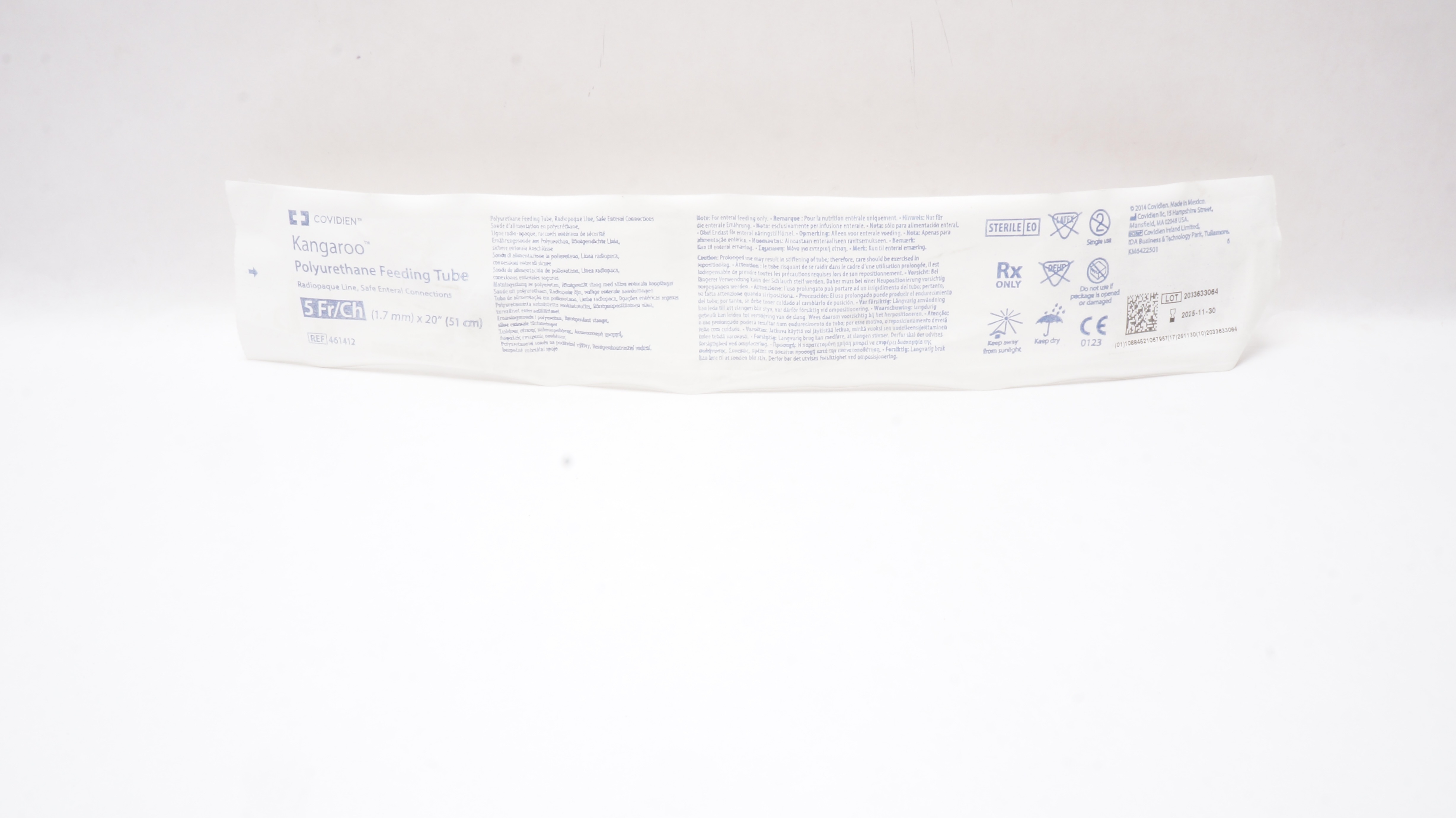 Covidien 461412 Kangaroo Polyurethane Feeding Tube 5Fr/Ch x 20inch