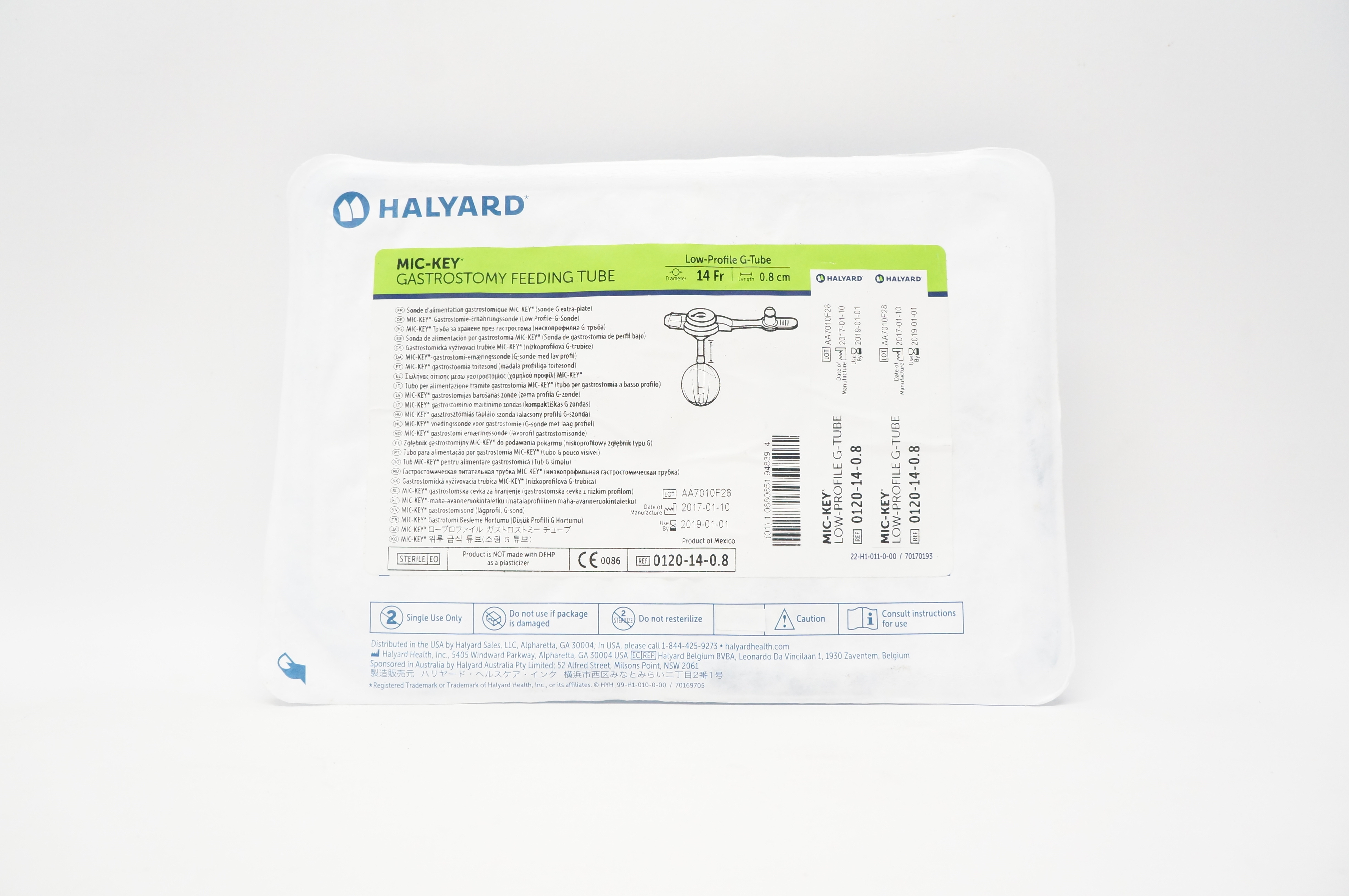 Halyard 0120-14-0.8 MIC-KEY Gastrostomy Feeding Tube 14Fr. x 0.8cm (x)