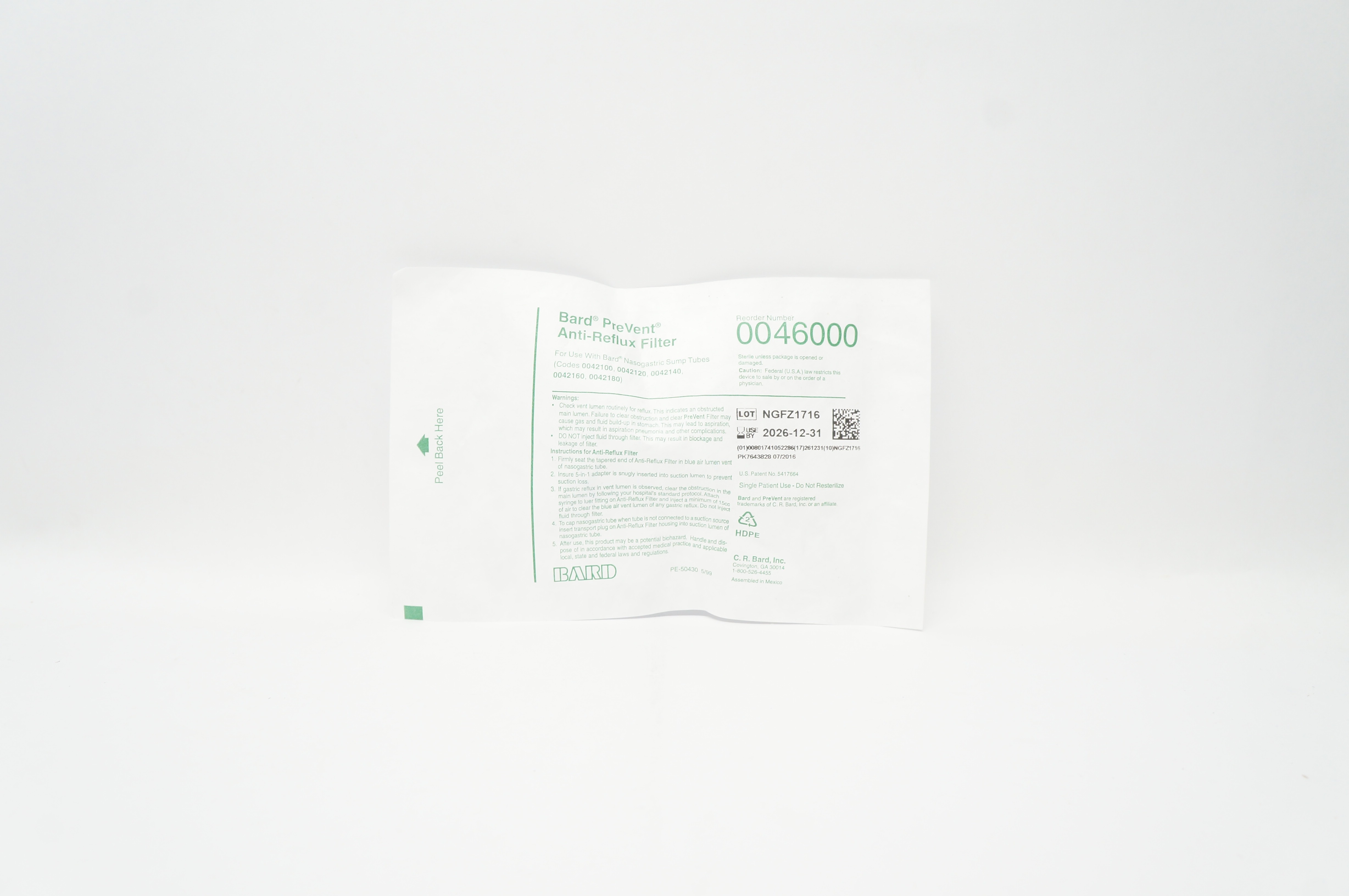 Bard 0046000 PreVent AntiReflux Filter